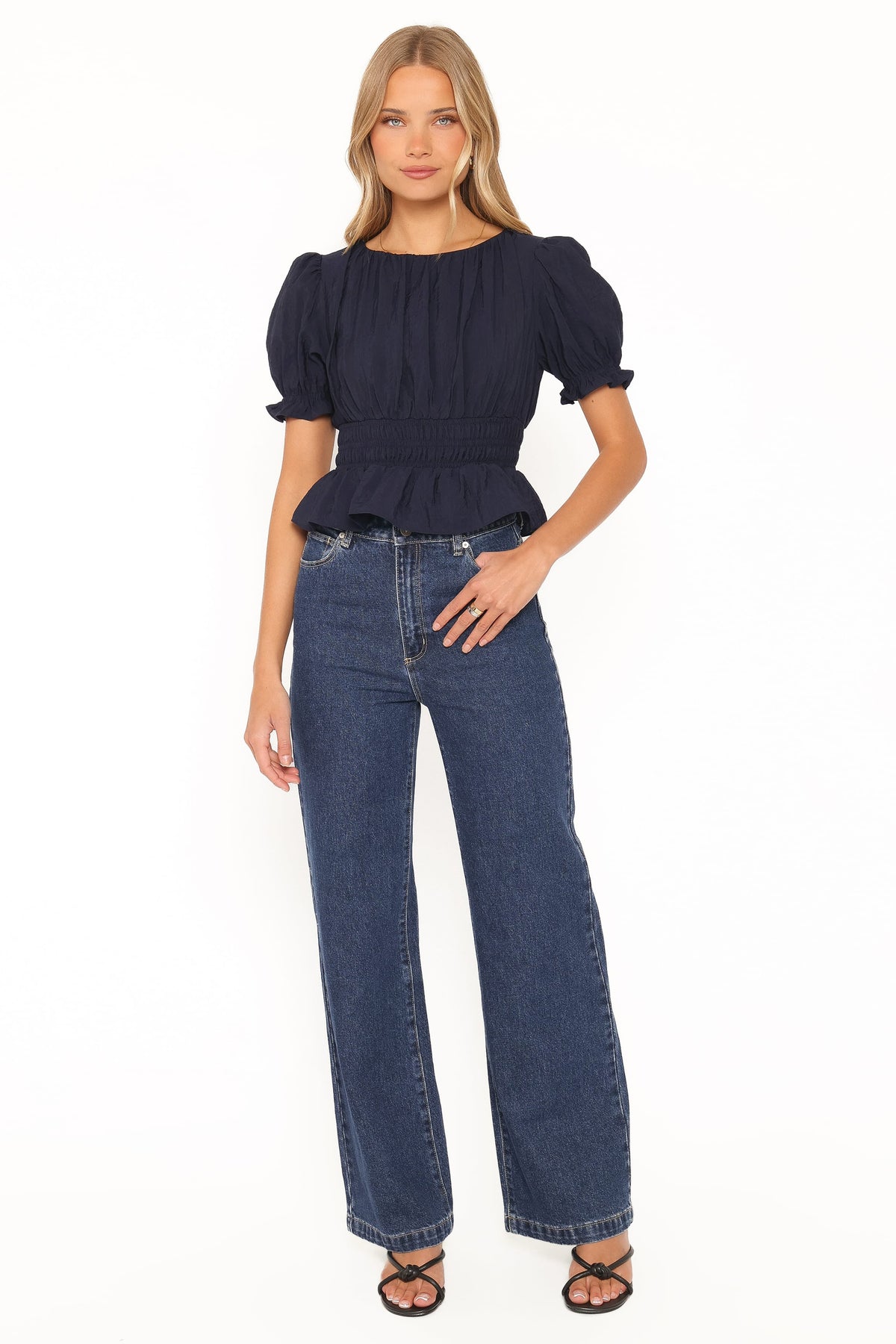 TOPS Britney Gathered Top - Navy