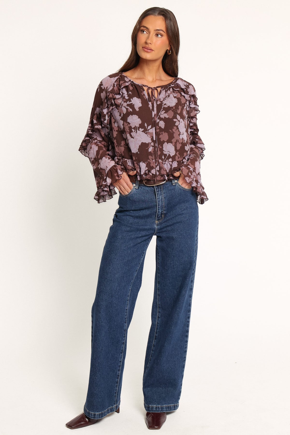 TOPS Caecilia Frill Top - Purple Floral