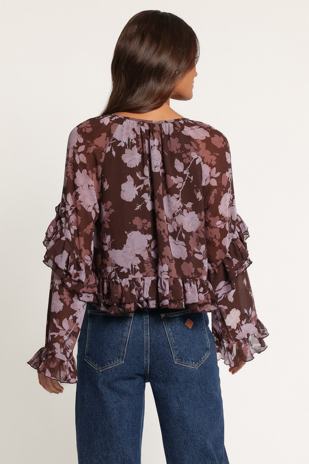 TOPS Caecilia Frill Top - Purple Floral