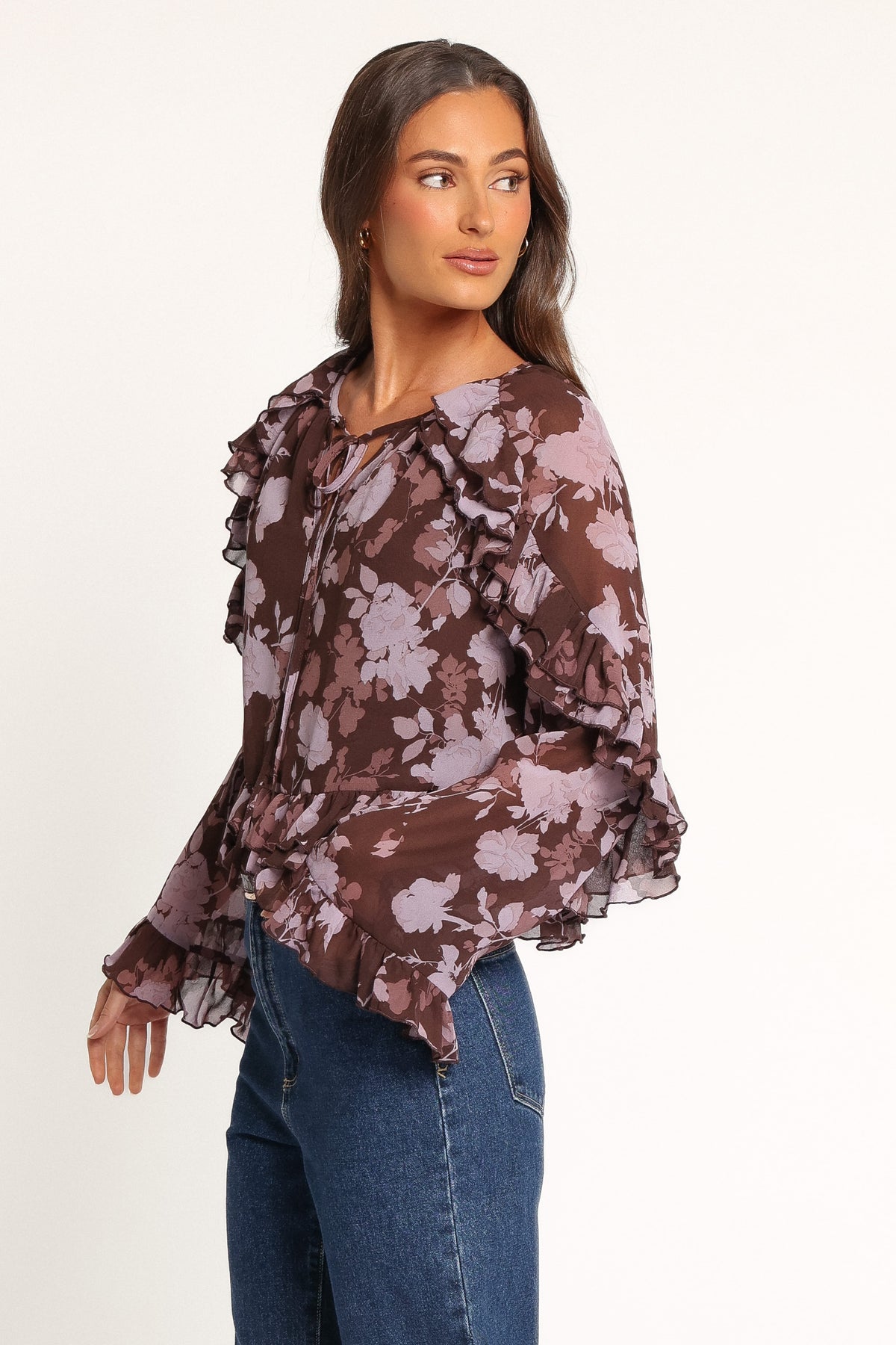 TOPS Caecilia Frill Top - Purple Floral