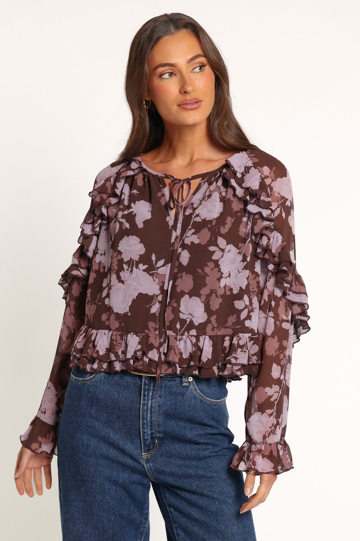 TOPS Caecilia Frill Top - Purple Floral