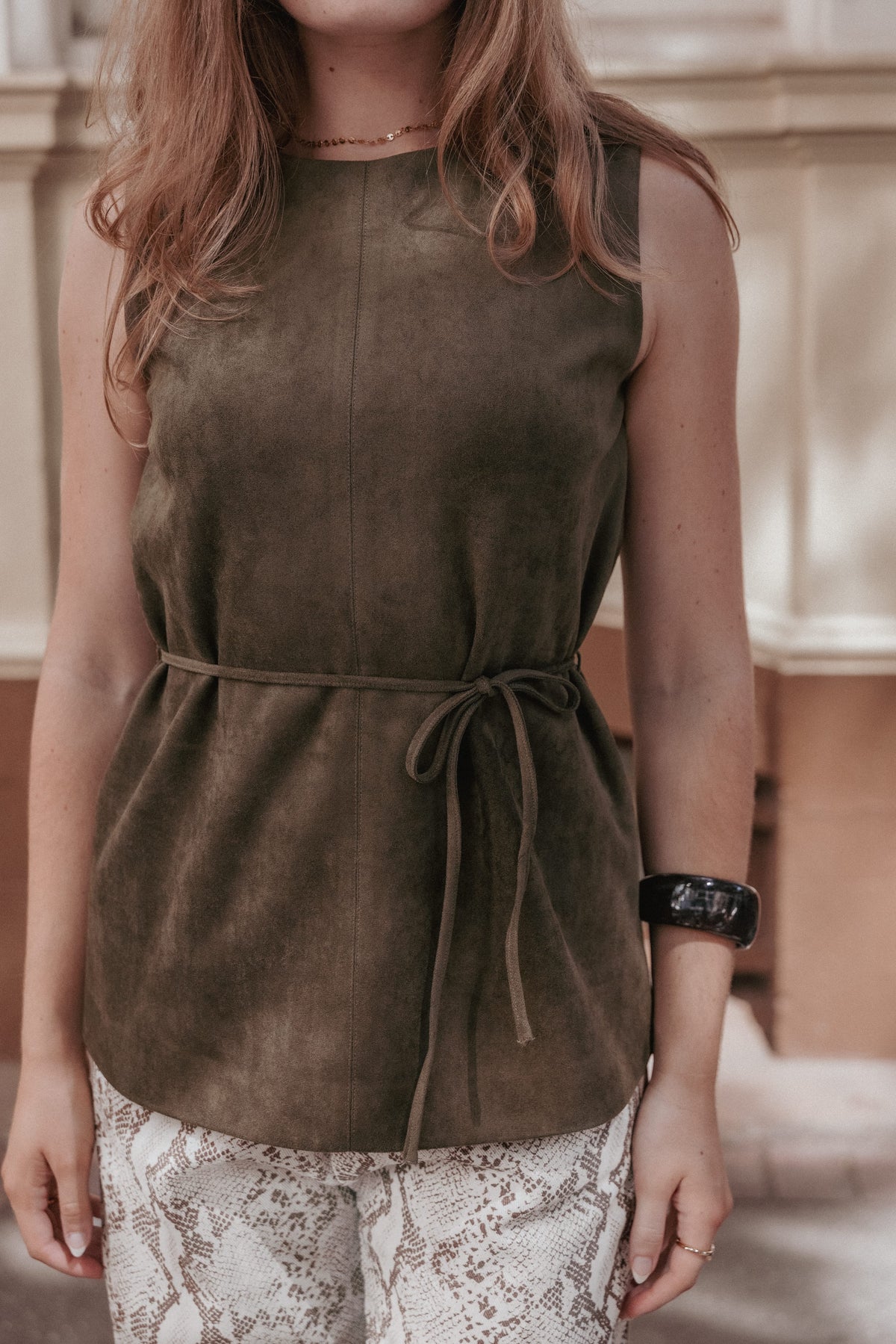 TOPS Caleb Faux Suede Tunic Top - Khaki