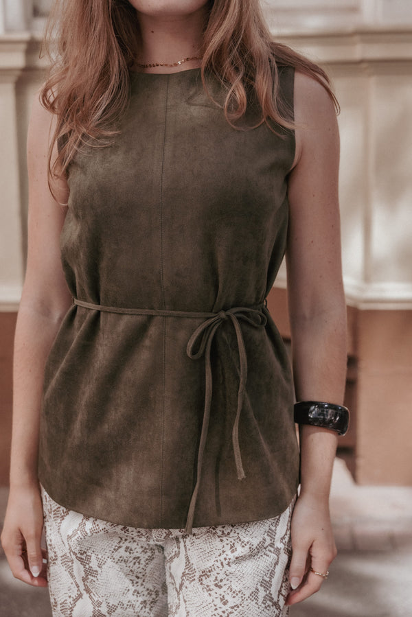 TOPS Caleb Faux Suede Tunic Top - Khaki