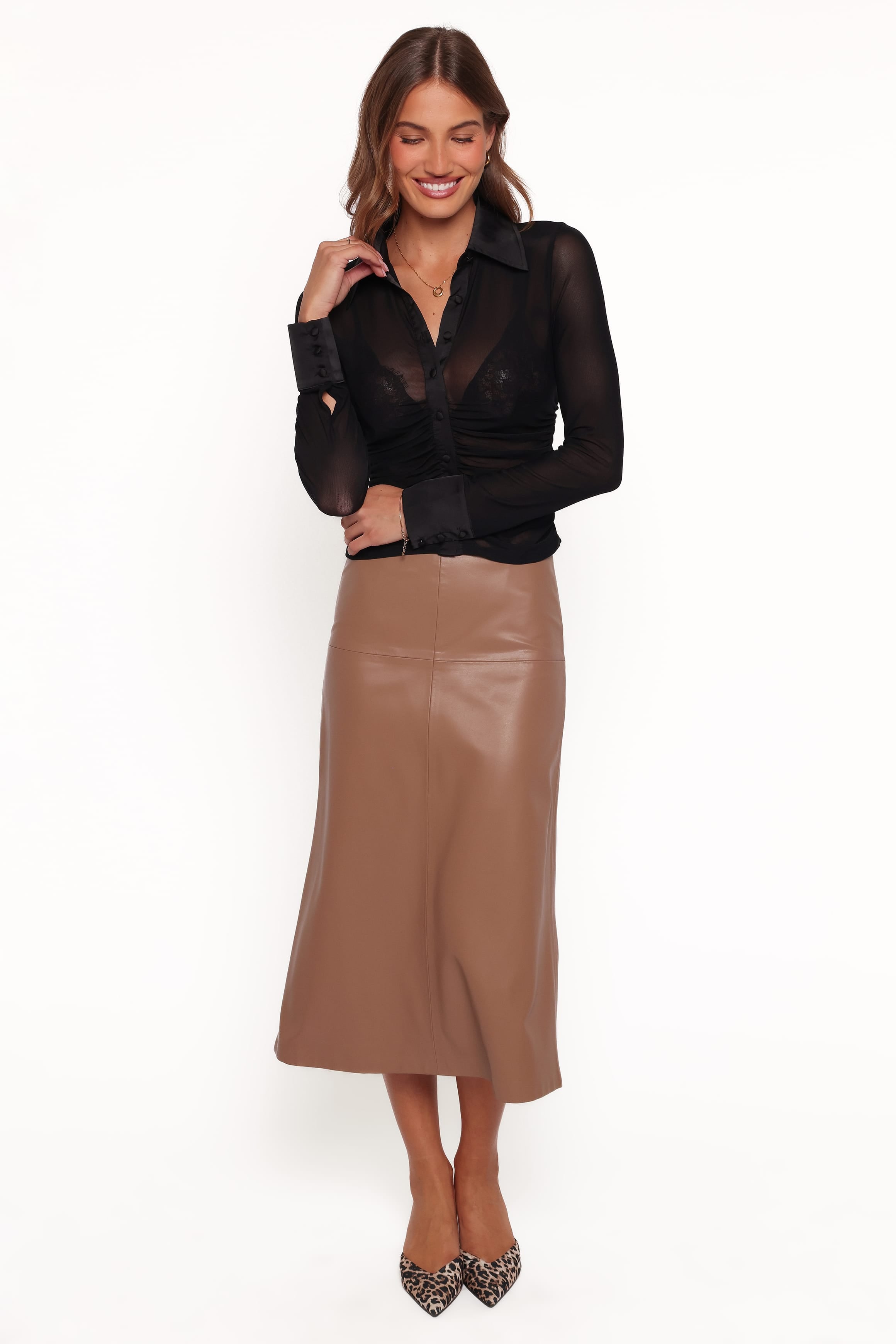 TOPS Carolyn Mesh Ruched Top - Black
