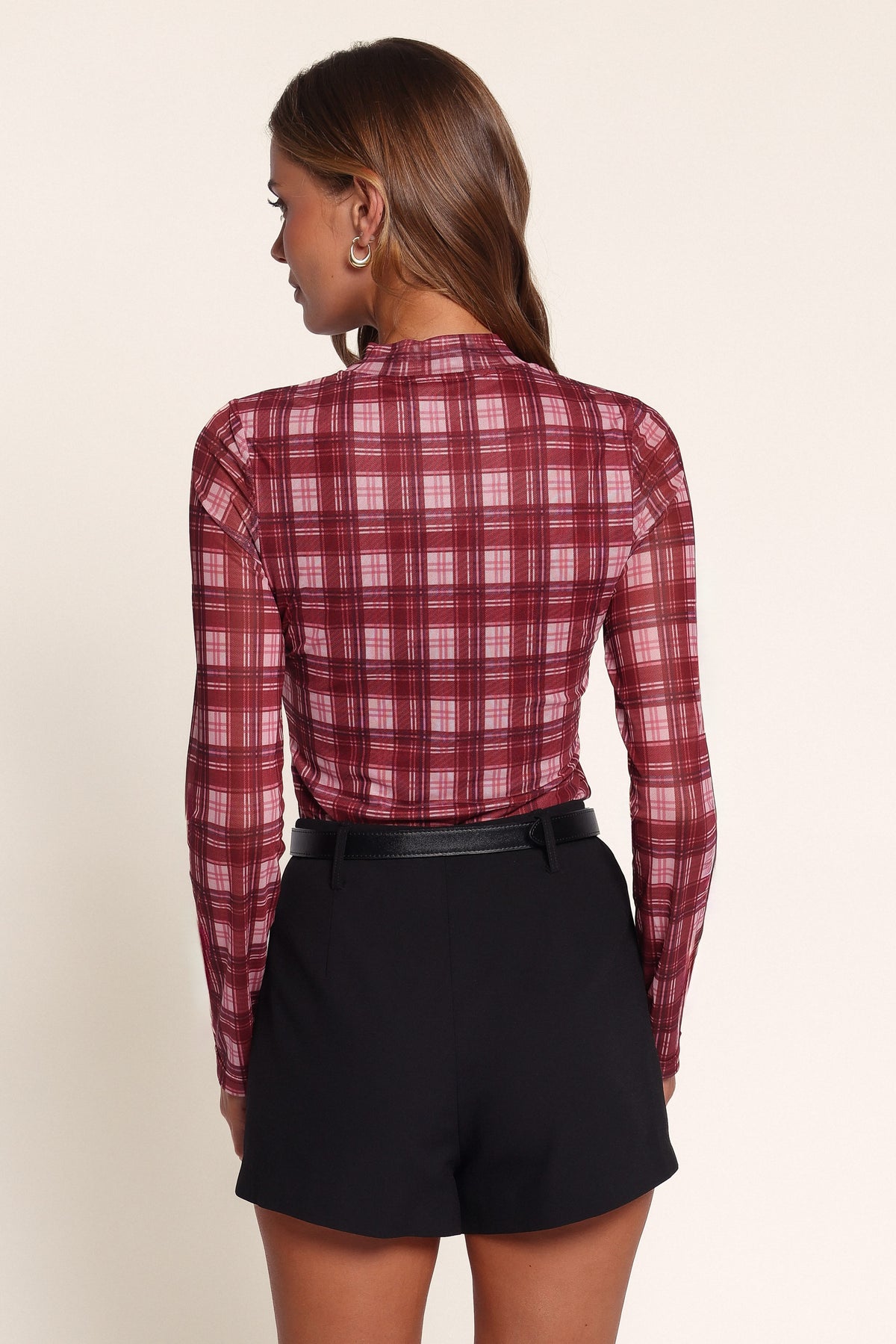TOPS Colleen Top - Red Check Mesh