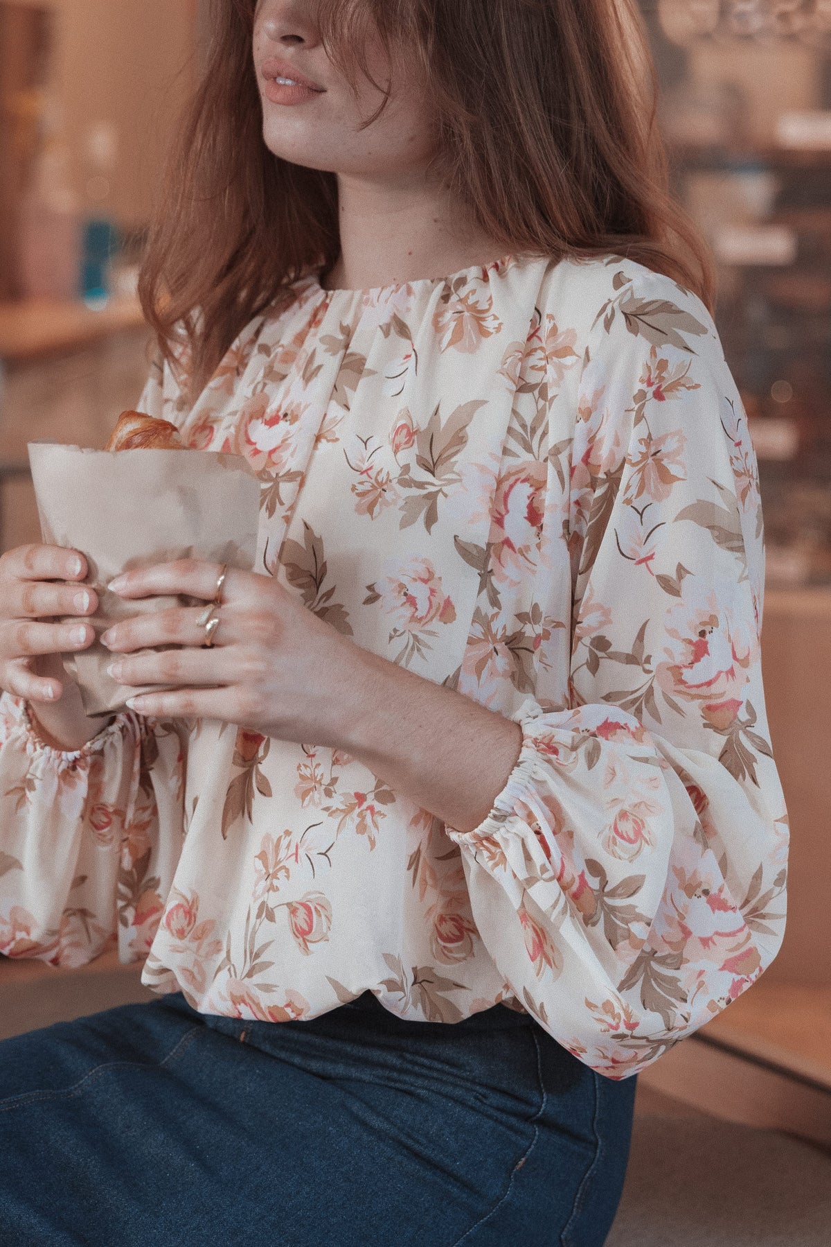 TOPS Dallas Long Sleeve Top - Cream Floral