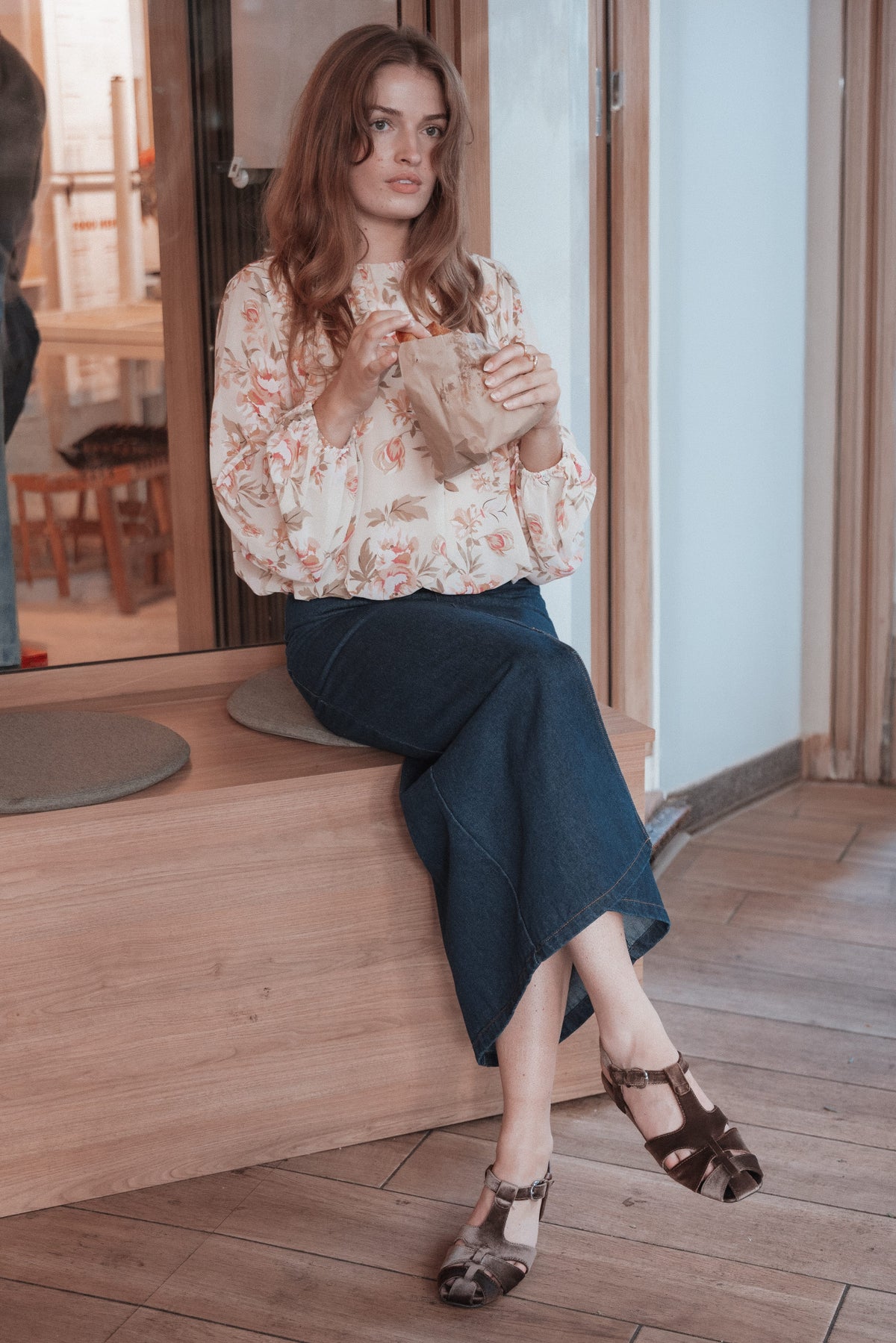 TOPS Dallas Long Sleeve Top - Cream Floral