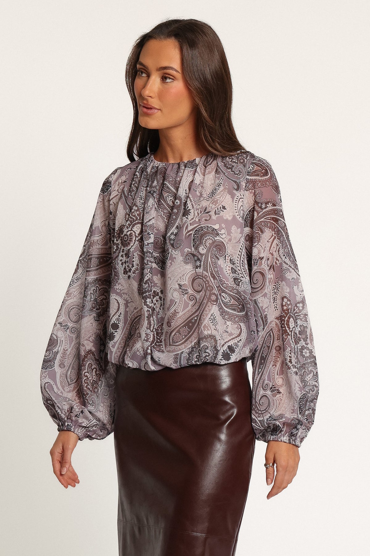 TOPS Dallas Long Sleeve Top - Purple Paisley