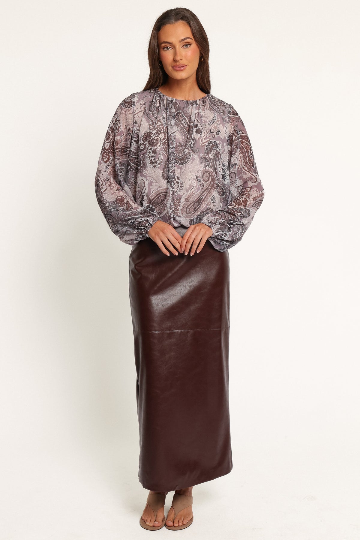 TOPS Dallas Long Sleeve Top - Purple Paisley