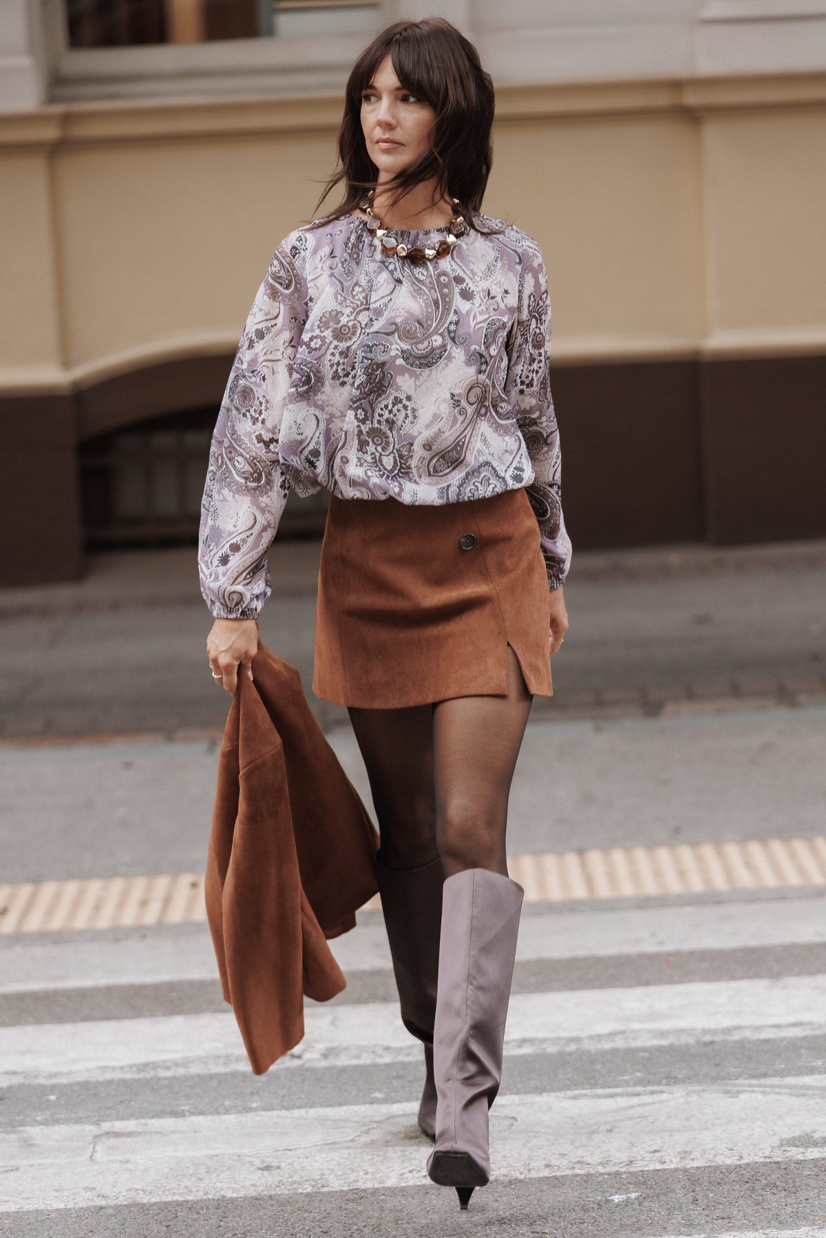 TOPS Dallas Long Sleeve Top - Purple Paisley