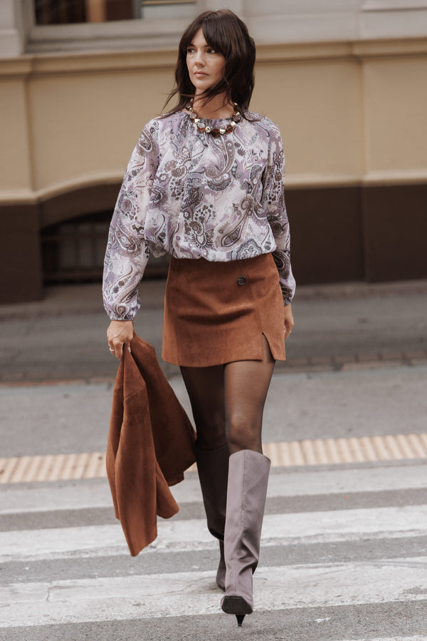 TOPS Dallas Long Sleeve Top - Purple Paisley