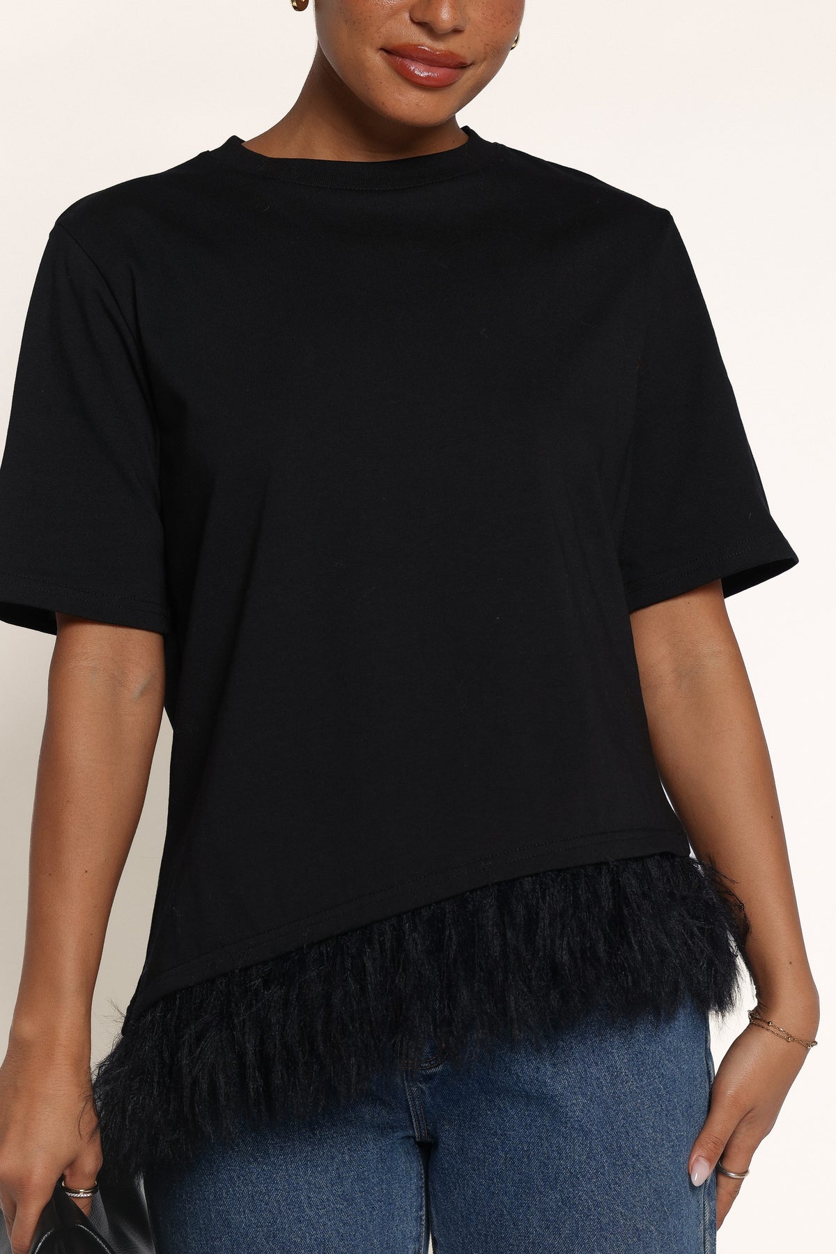 TOPS Darleah Feather Trim Tee - Black