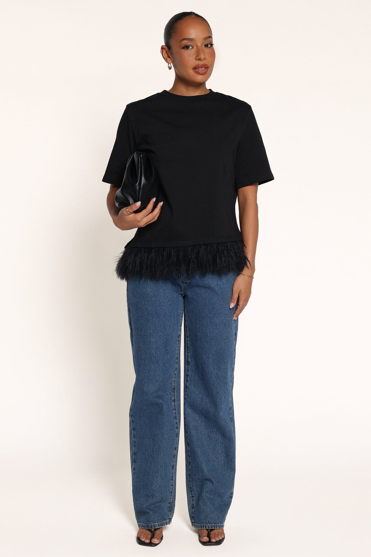 TOPS Darleah Feather Trim Tee - Black