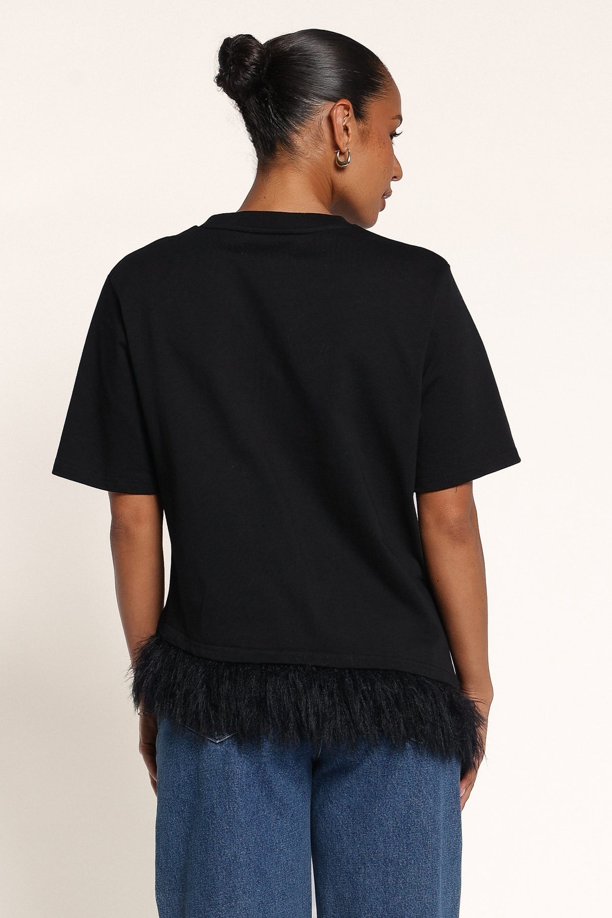 TOPS Darleah Feather Trim Tee - Black