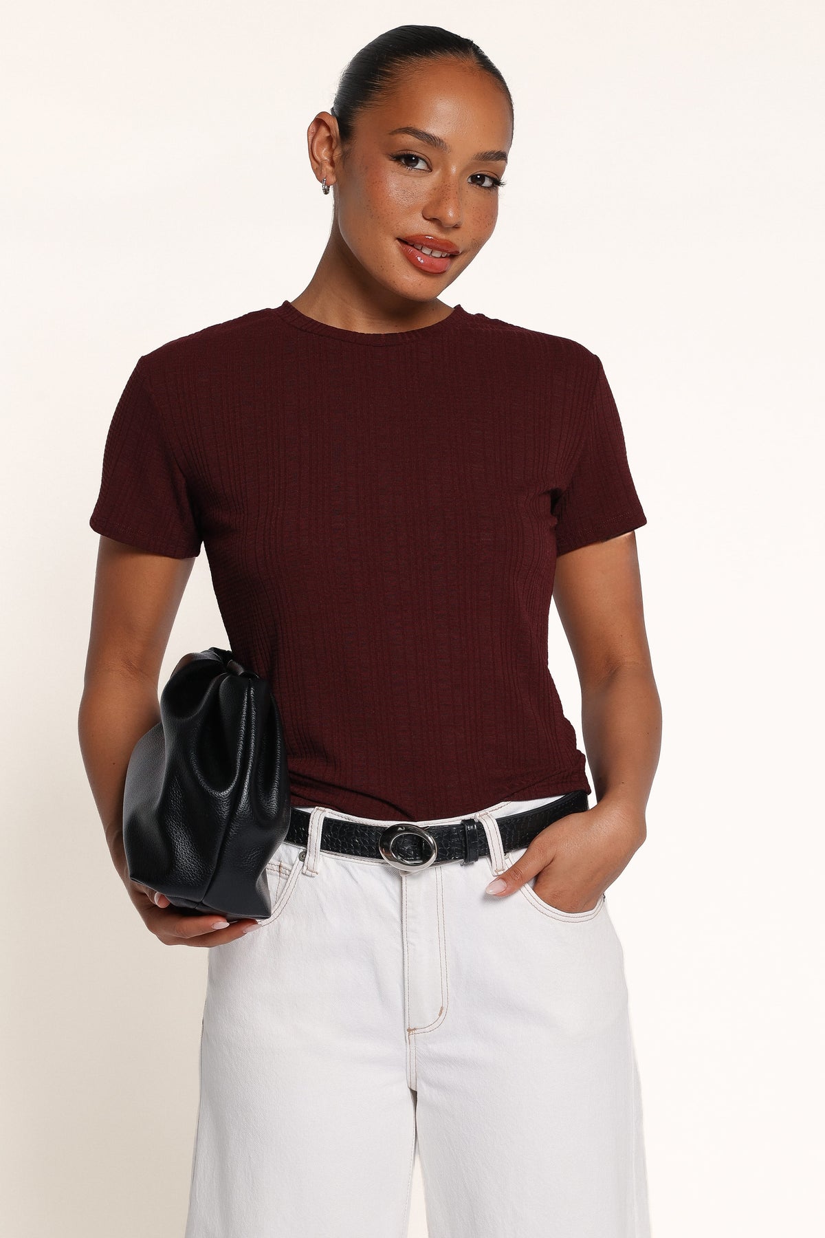 TOPS Desoray Textured Baby Tee - Burgundy