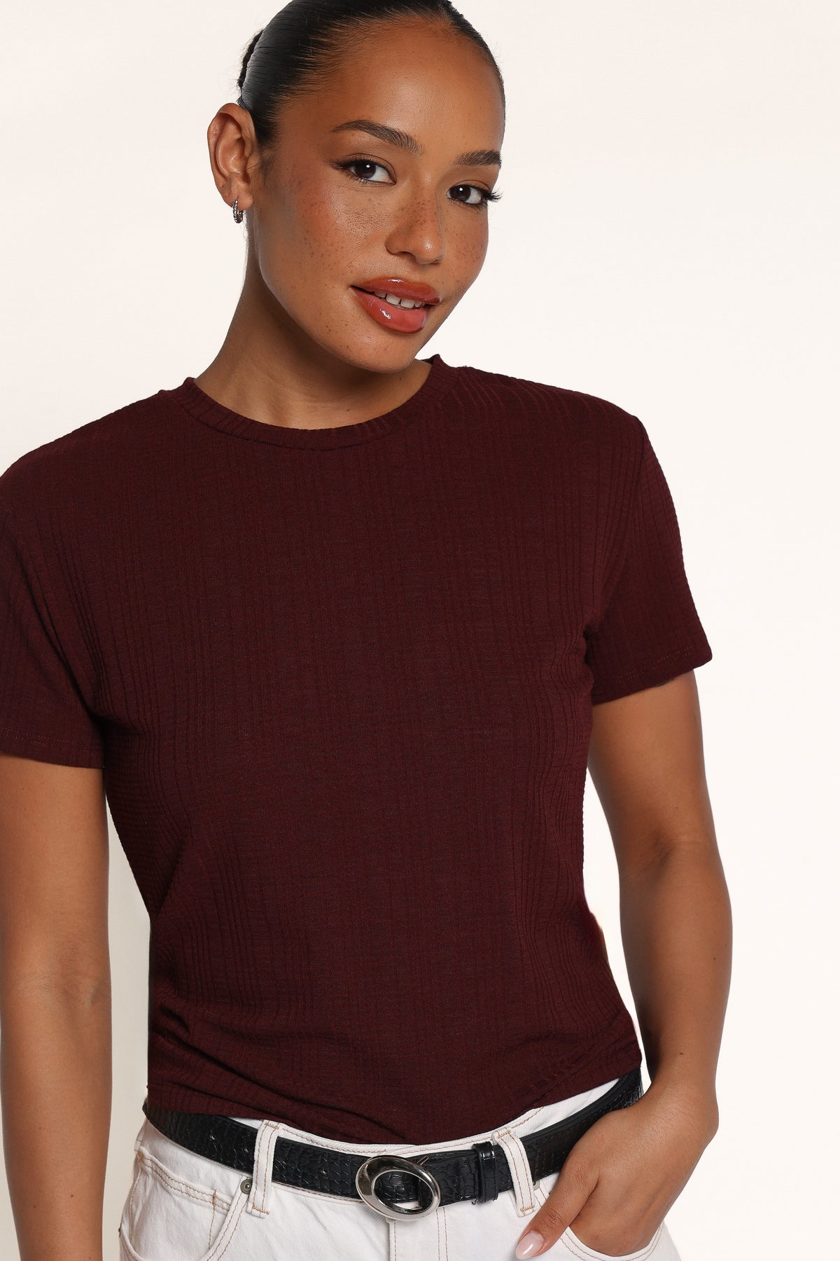 TOPS Desoray Textured Baby Tee - Burgundy