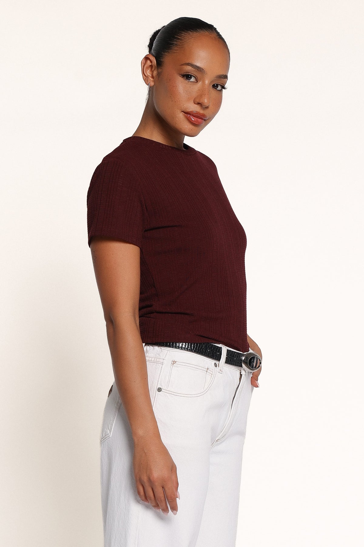 TOPS Desoray Textured Baby Tee - Burgundy