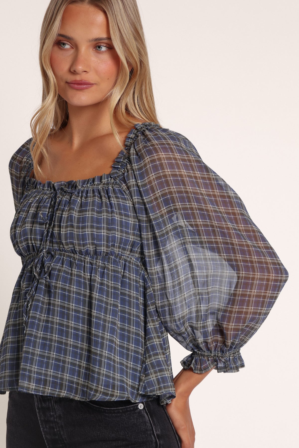 TOPS Devana Top - Blue Plaid