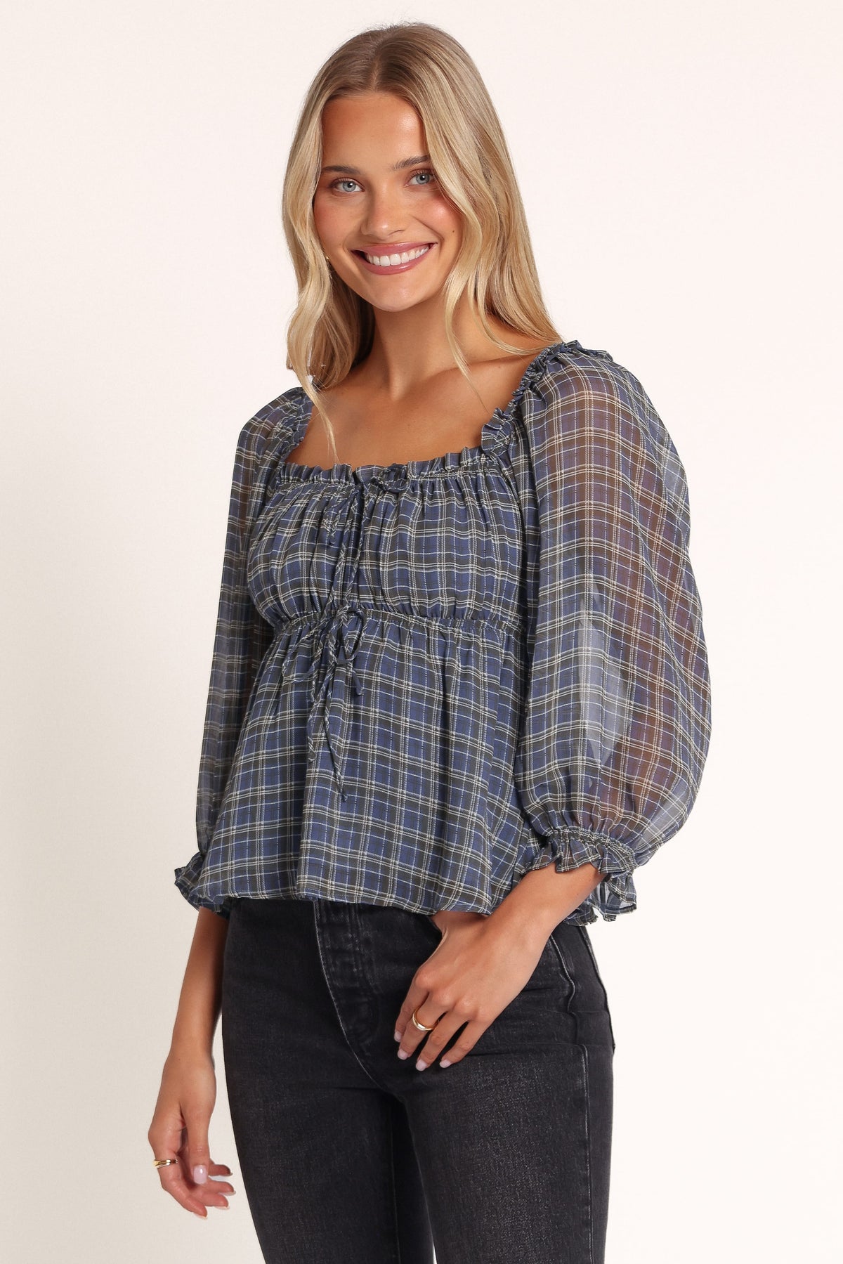 TOPS Devana Top - Blue Plaid