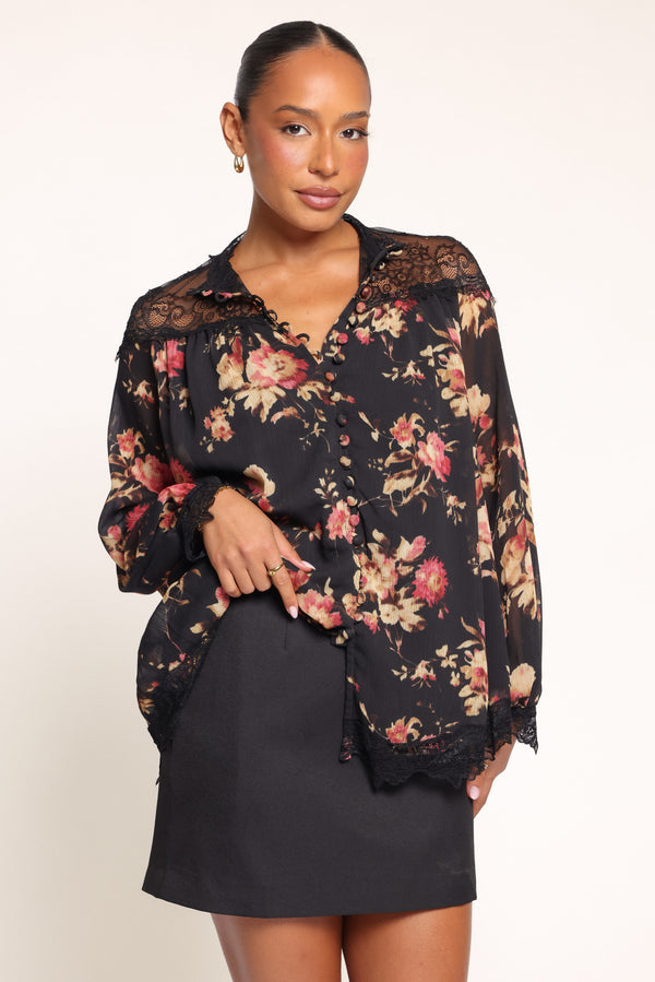 TOPS Donna Top - Black Floral