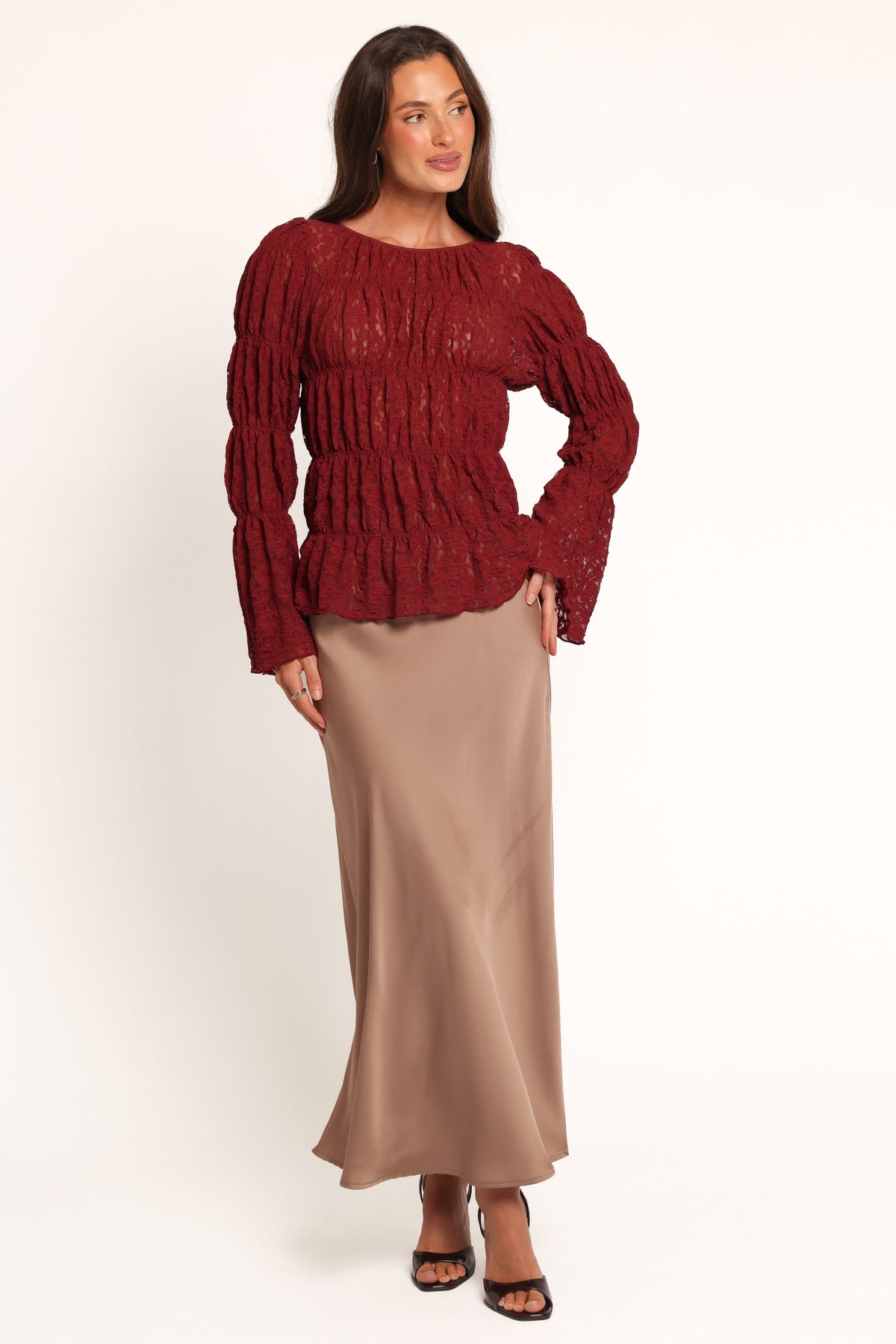 TOPS Elsia Ruched Lace Top - Cabernet