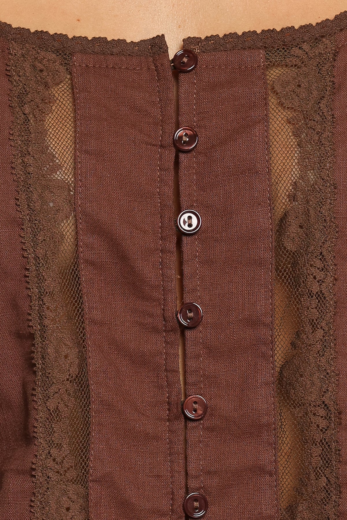 TOPS Endira Lace Inset Top - Brown