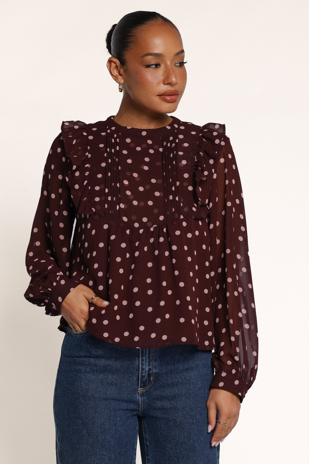 TOPS Helda Top - Plum Polka Dot