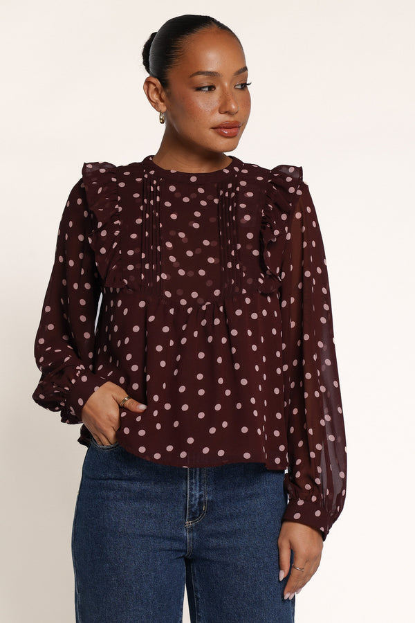 TOPS Helda Top - Plum Polka Dot