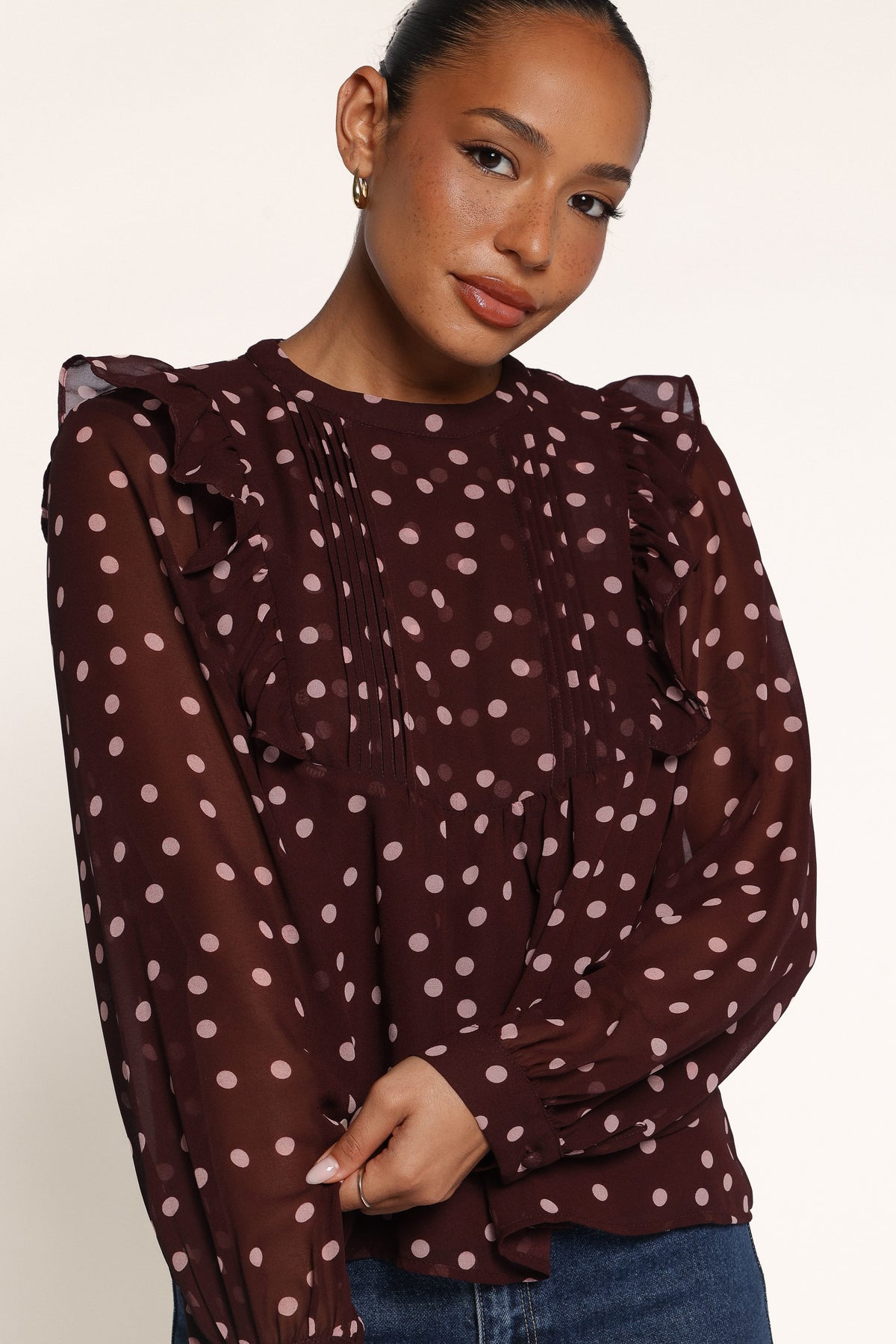 TOPS Helda Top - Plum Polka Dot