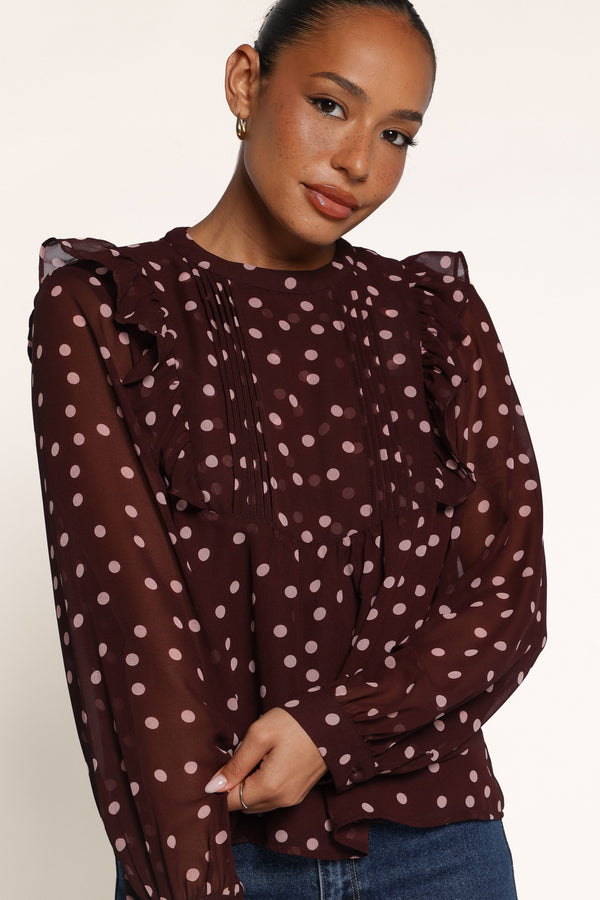 TOPS Helda Top - Plum Polka Dot