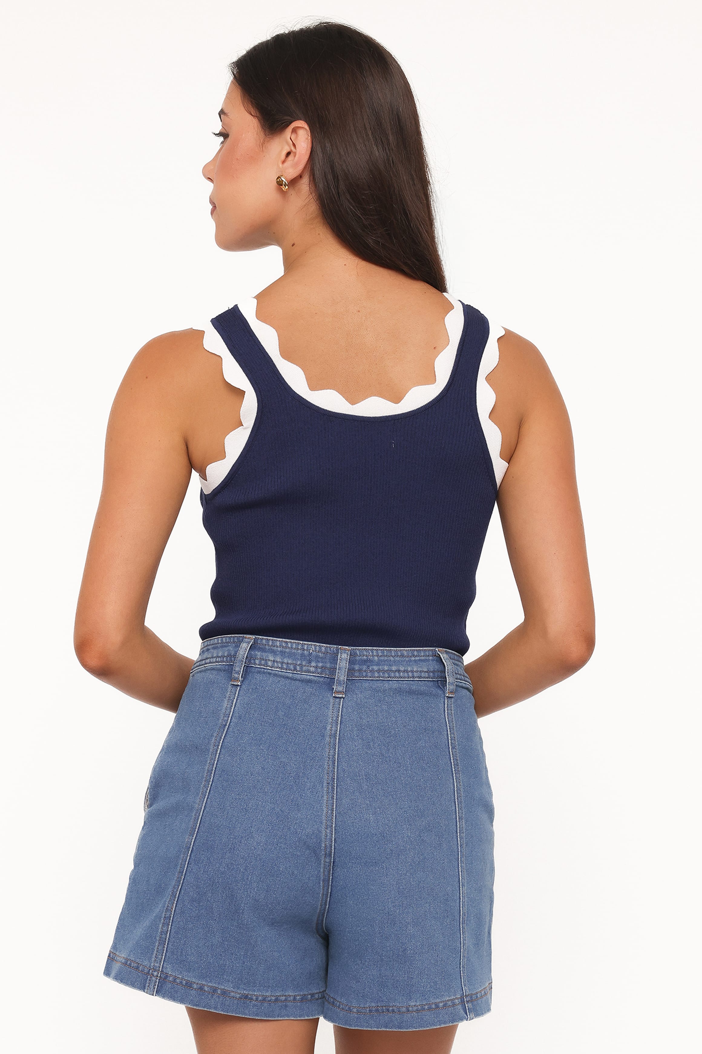 TOPS Johnson Scalloped Trim Tank - Navy White