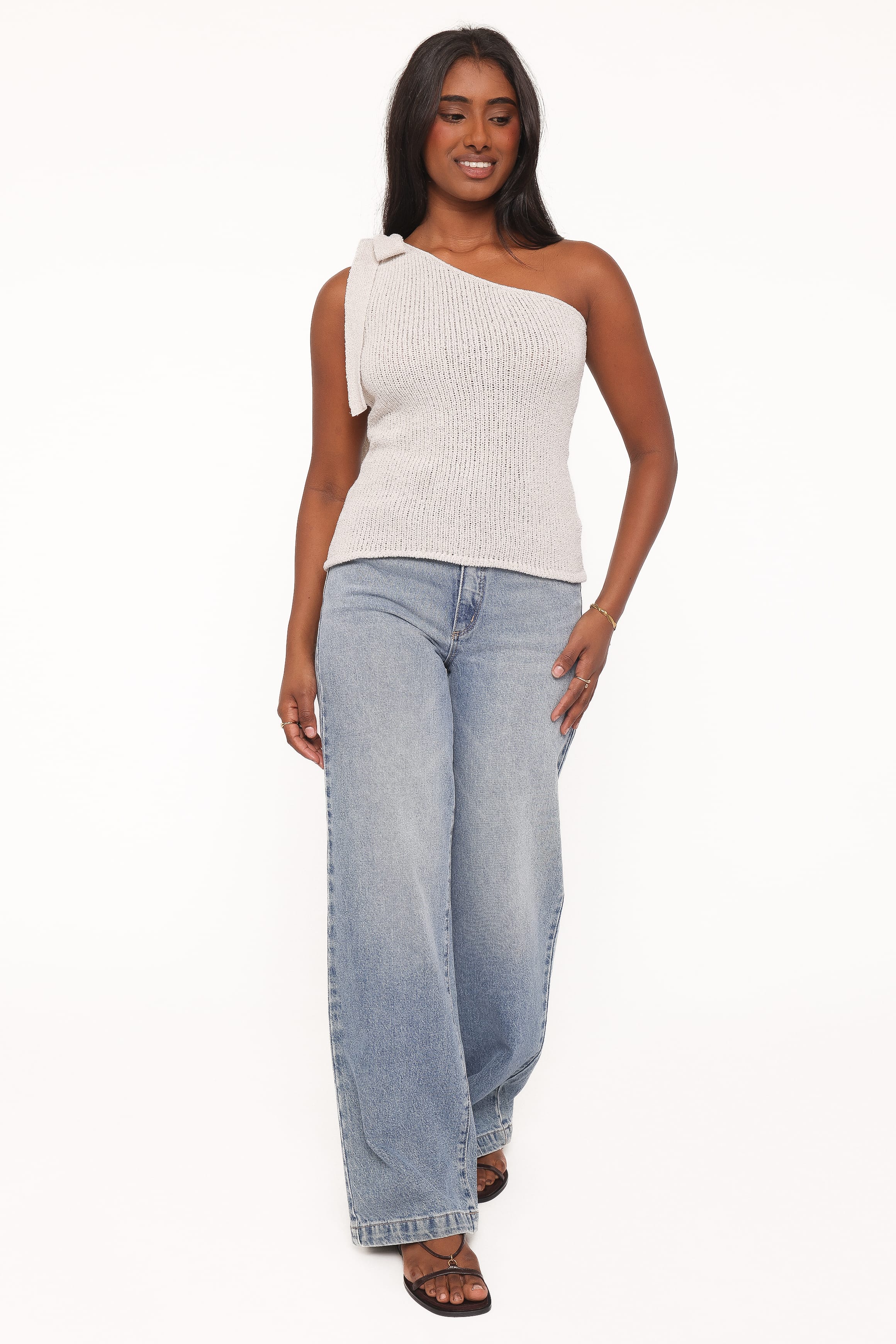 TOPS Jutta One Shoulder Knit Top - Beige