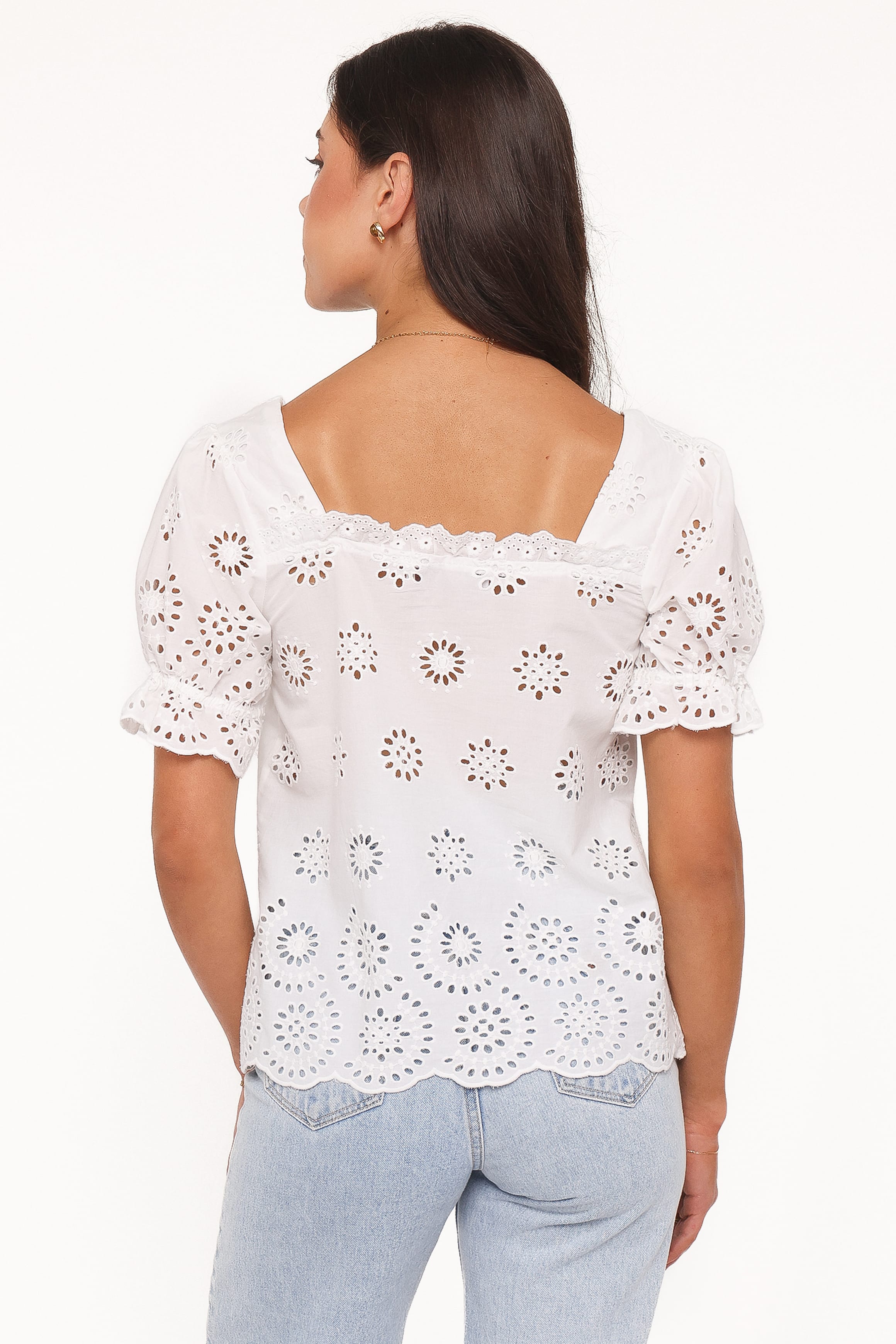 TOPS Kairi Eyelet Top - White Broderie