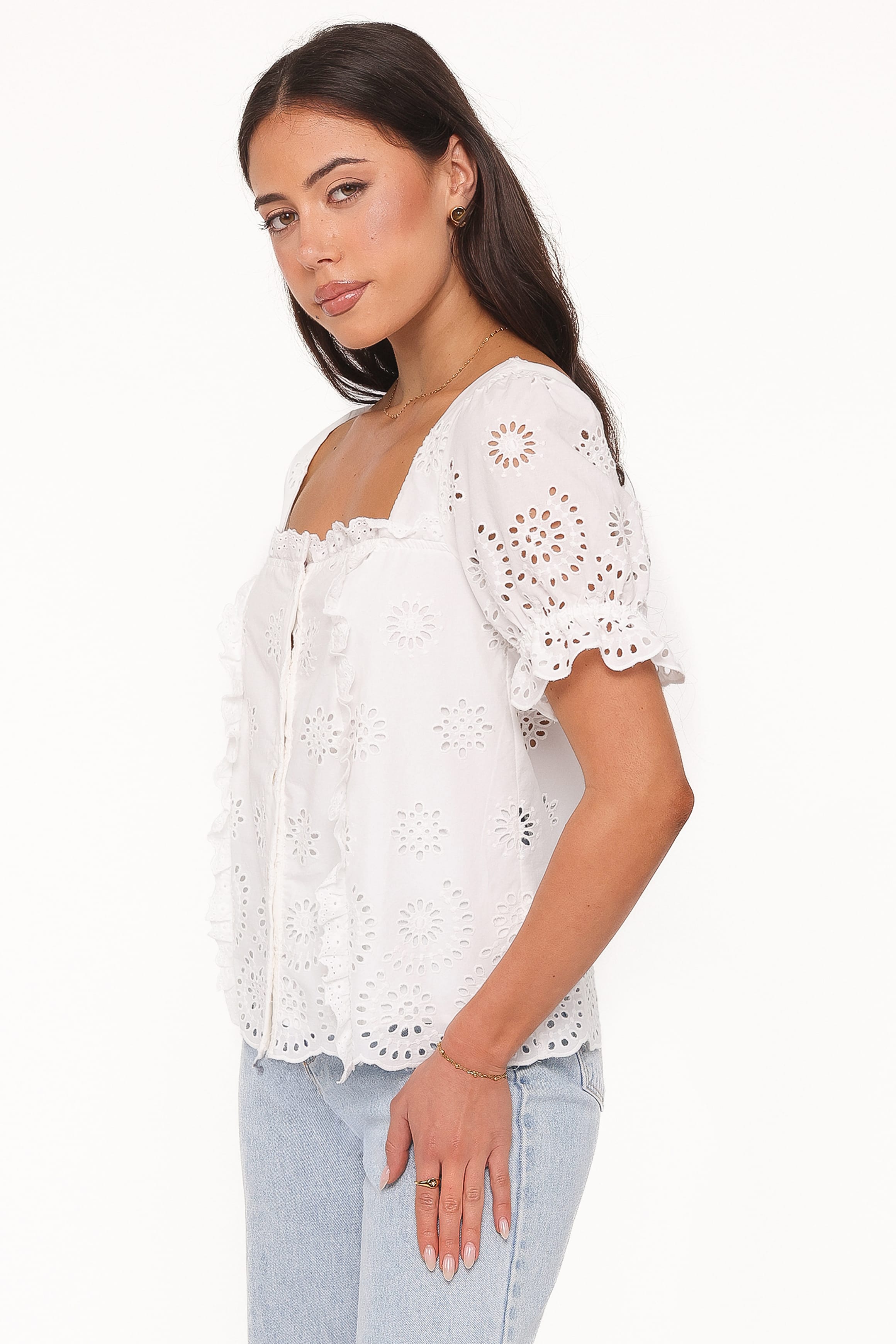 TOPS Kairi Eyelet Top - White Broderie