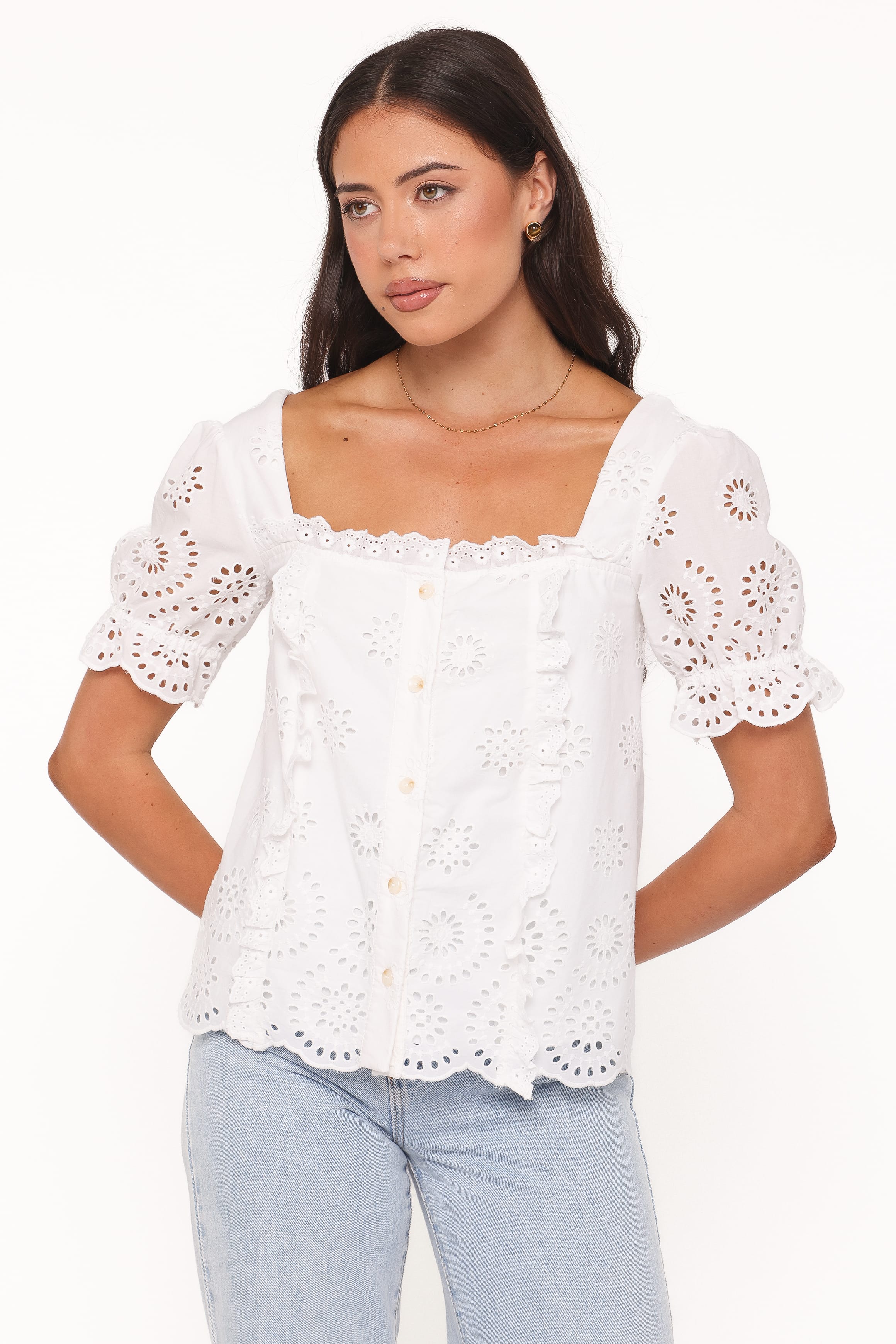 TOPS Kairi Eyelet Top - White Broderie