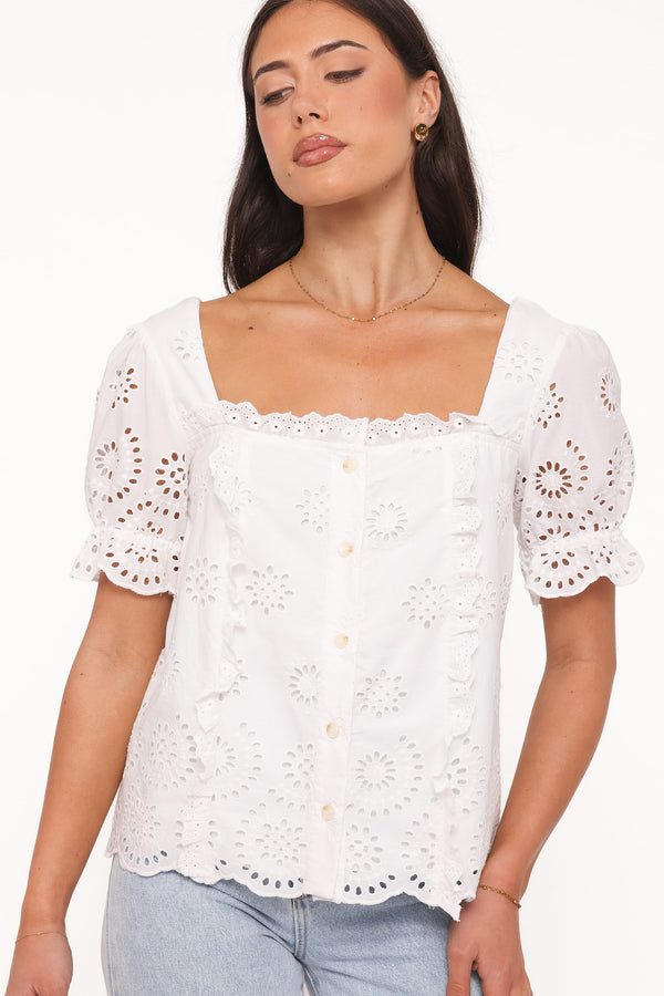 TOPS Kairi Eyelet Top - White Broderie