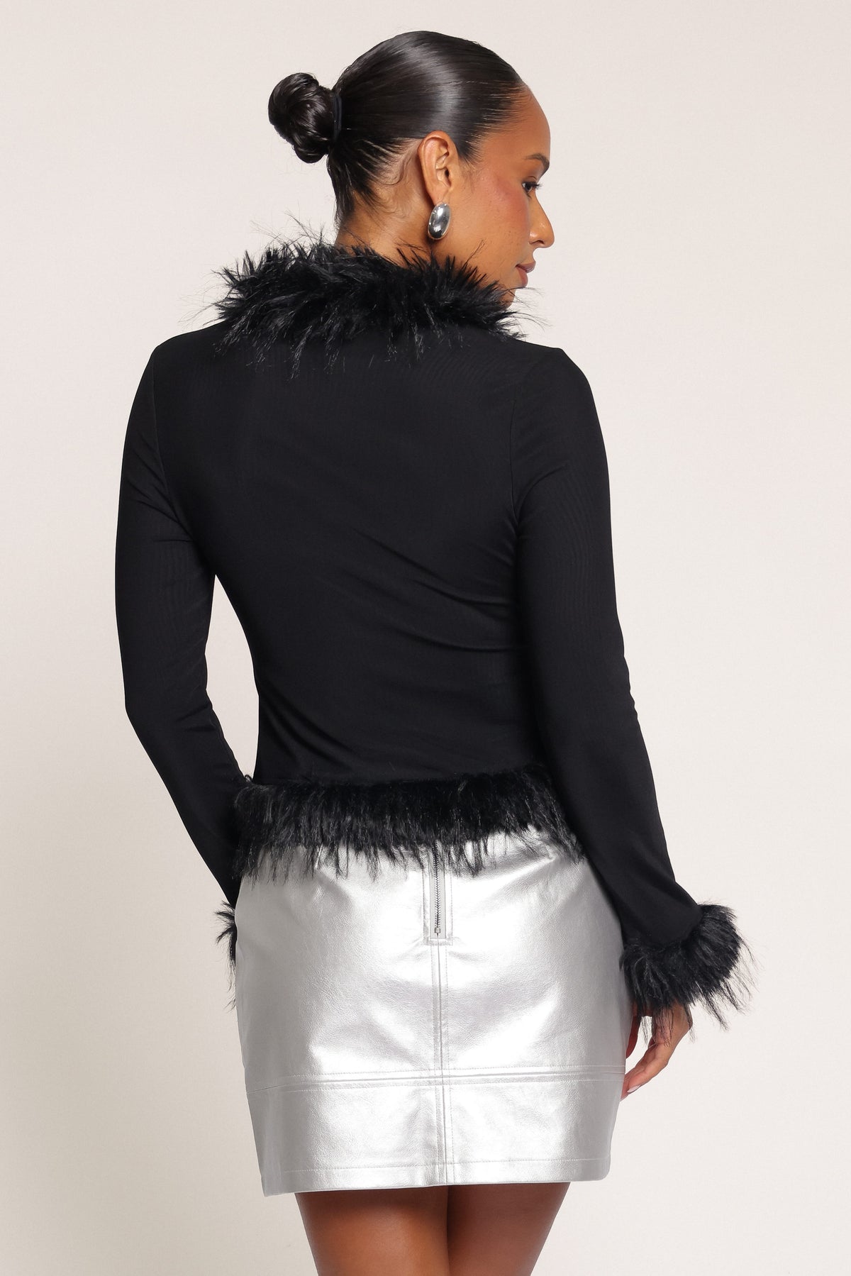 TOPS Katerina Fur Trim Top - Black