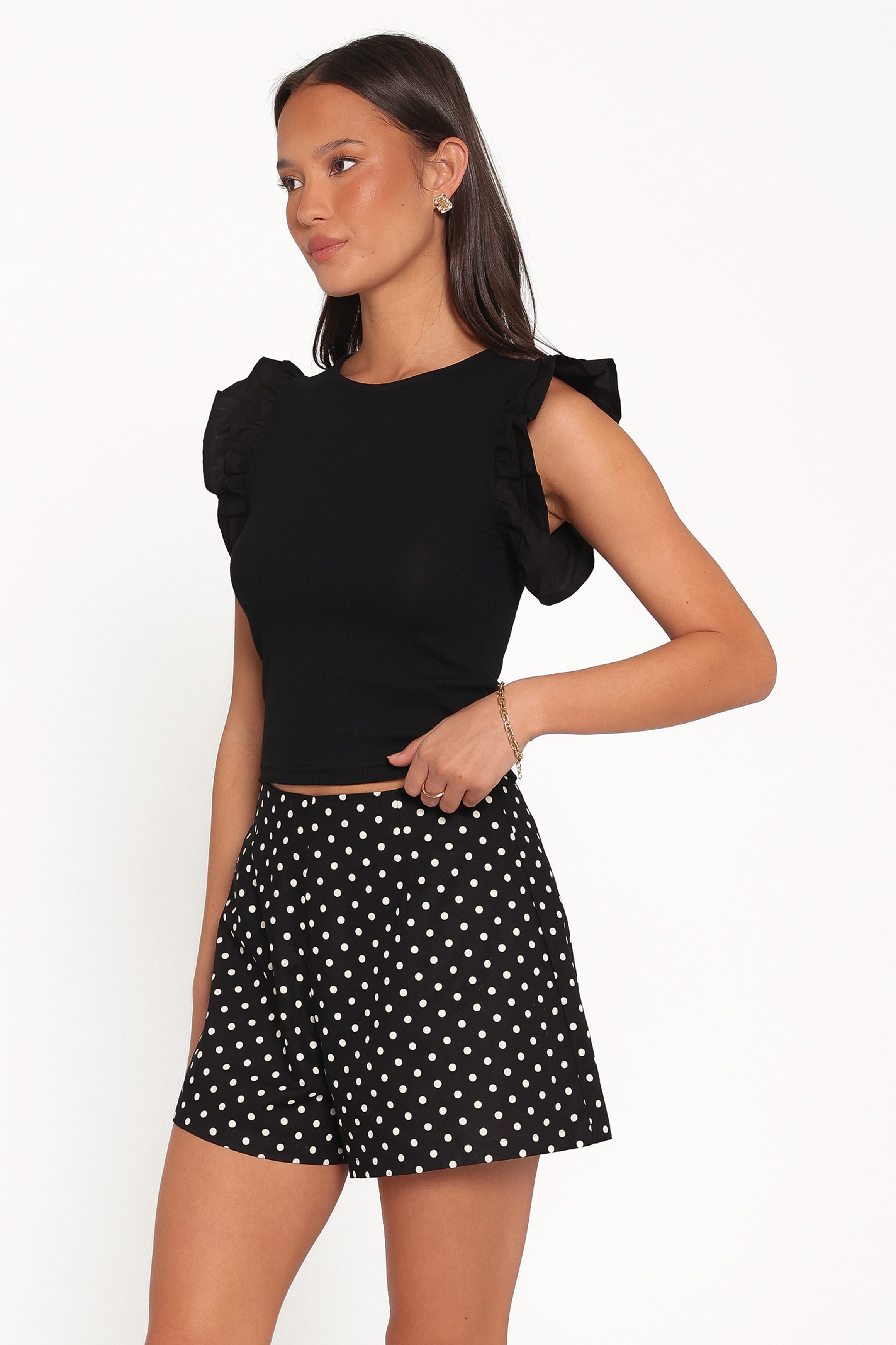 TOPS Kathleen Ruffled Knit Top - Black