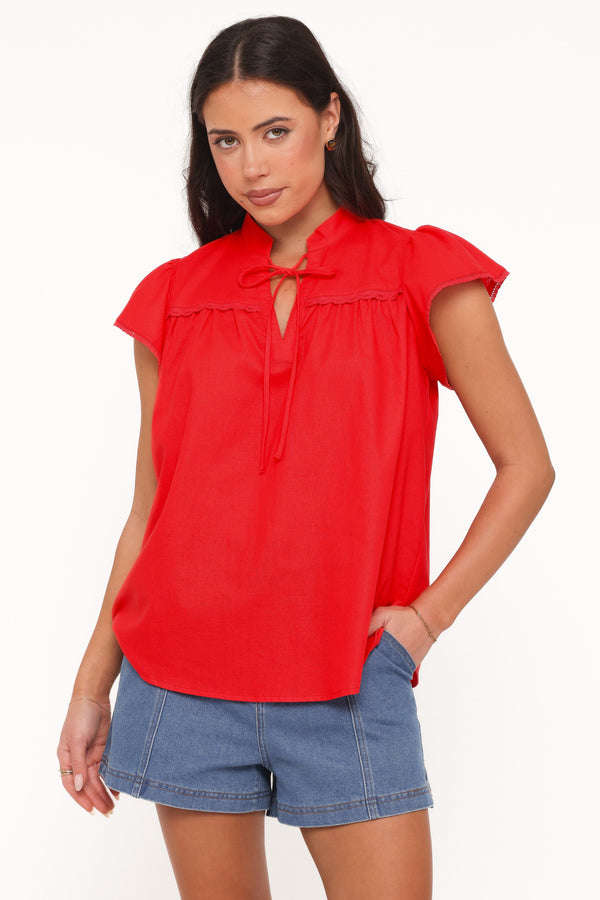 TOPS Kylie Flutter Sleeve Top - Red