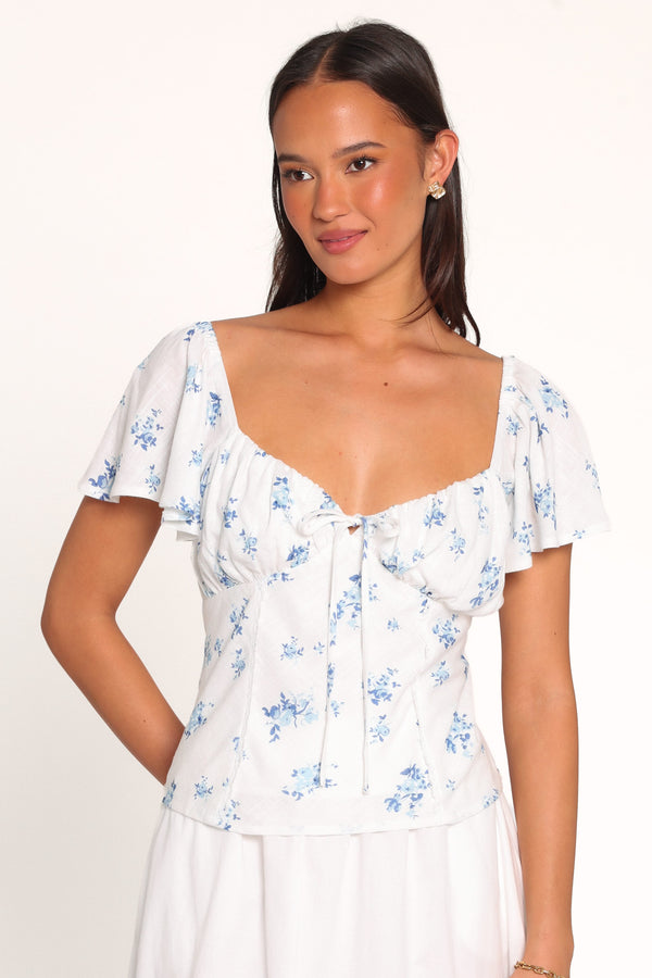 TOPS Laeriel Flutter Sleeve Top - Cream Floral