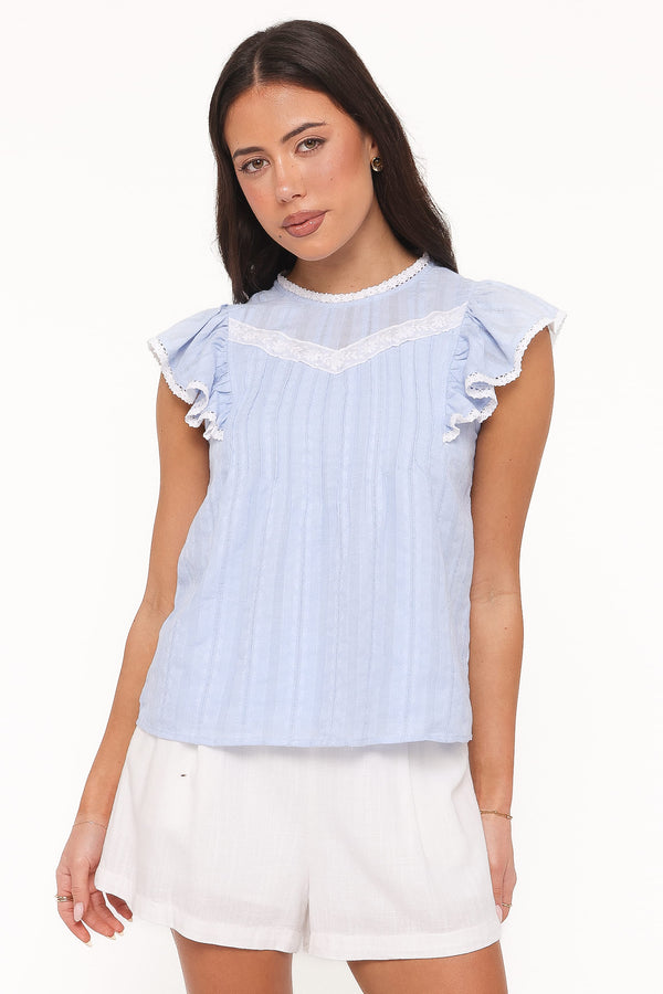TOPS Laoise Lace Inset Ruffle Top - Light Blue