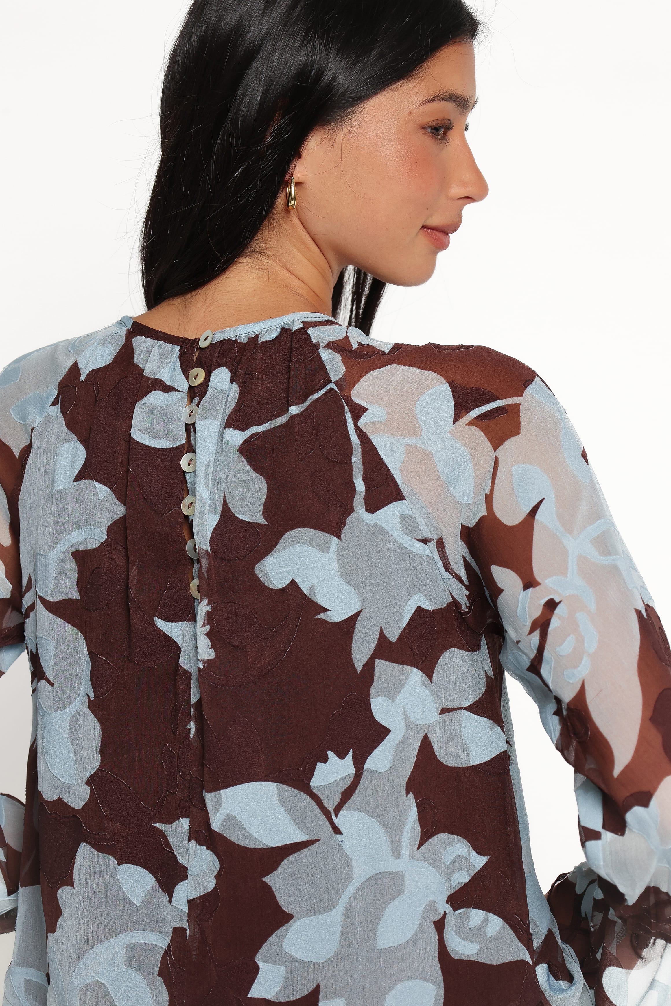 TOPS Larson Ruffle Hem Top - Blue Floral Burnout