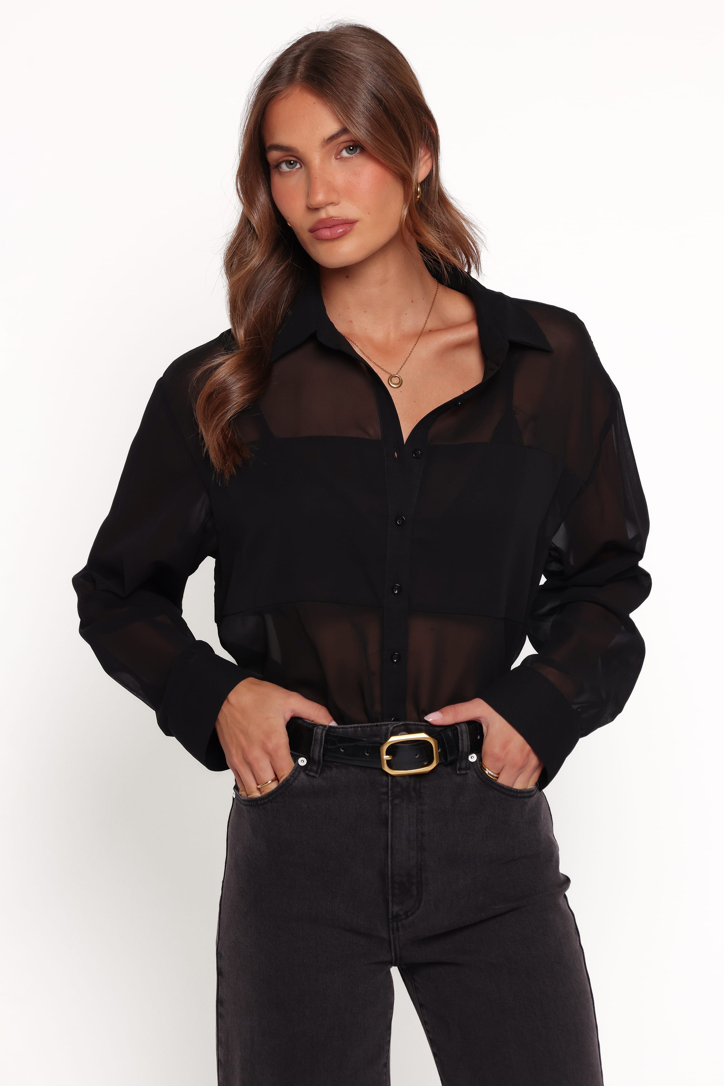 TOPS Lee Sheer Panel Shirt - Black