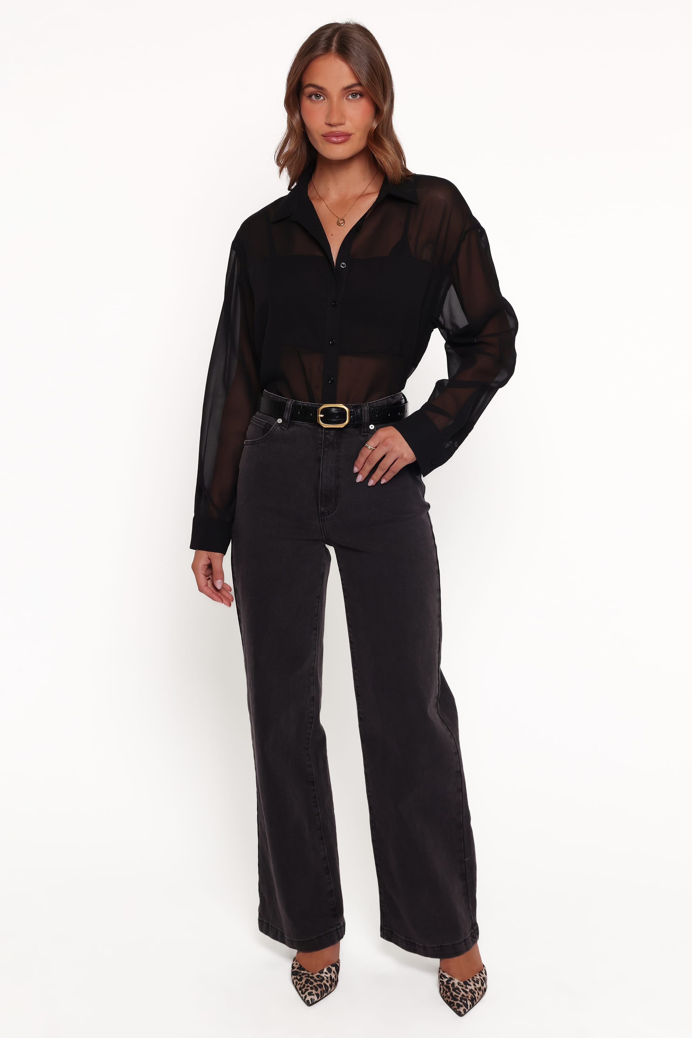 TOPS Lee Sheer Panel Shirt - Black