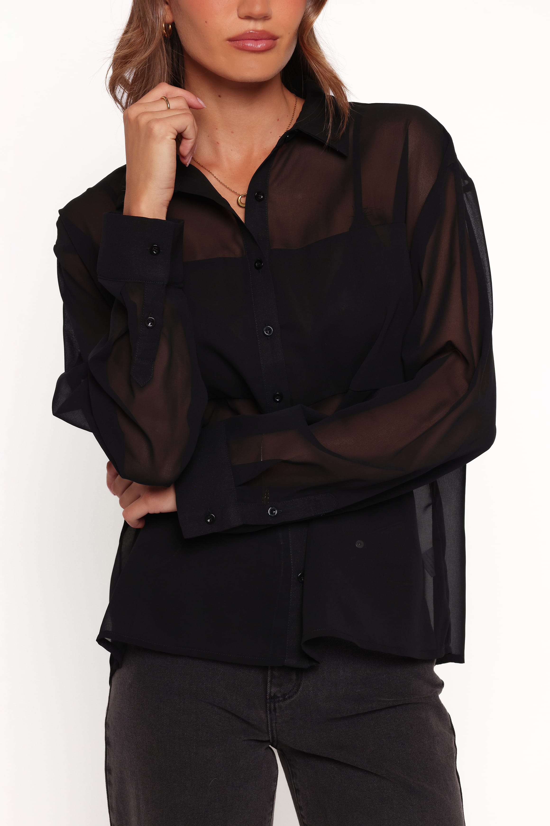TOPS Lee Sheer Panel Shirt - Black