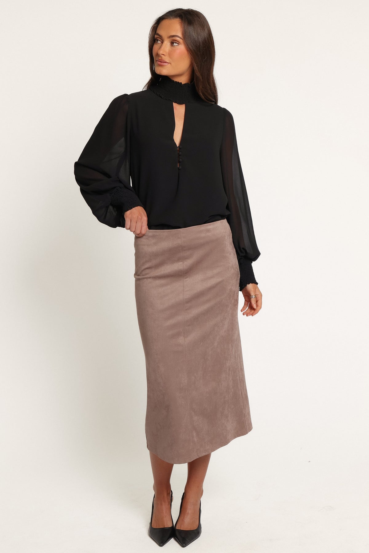 TOPS Linna Smocked Keyhole Top - Black