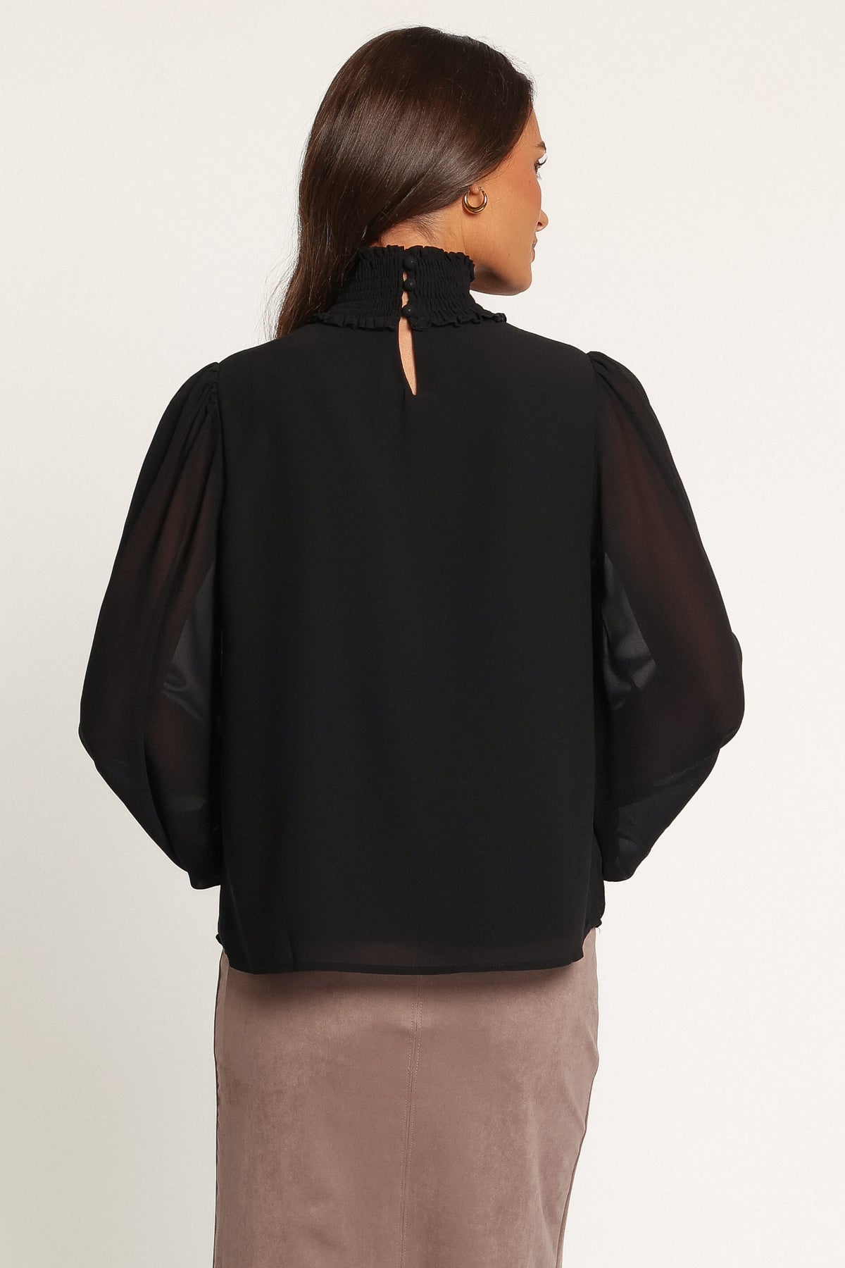 TOPS Linna Smocked Keyhole Top - Black