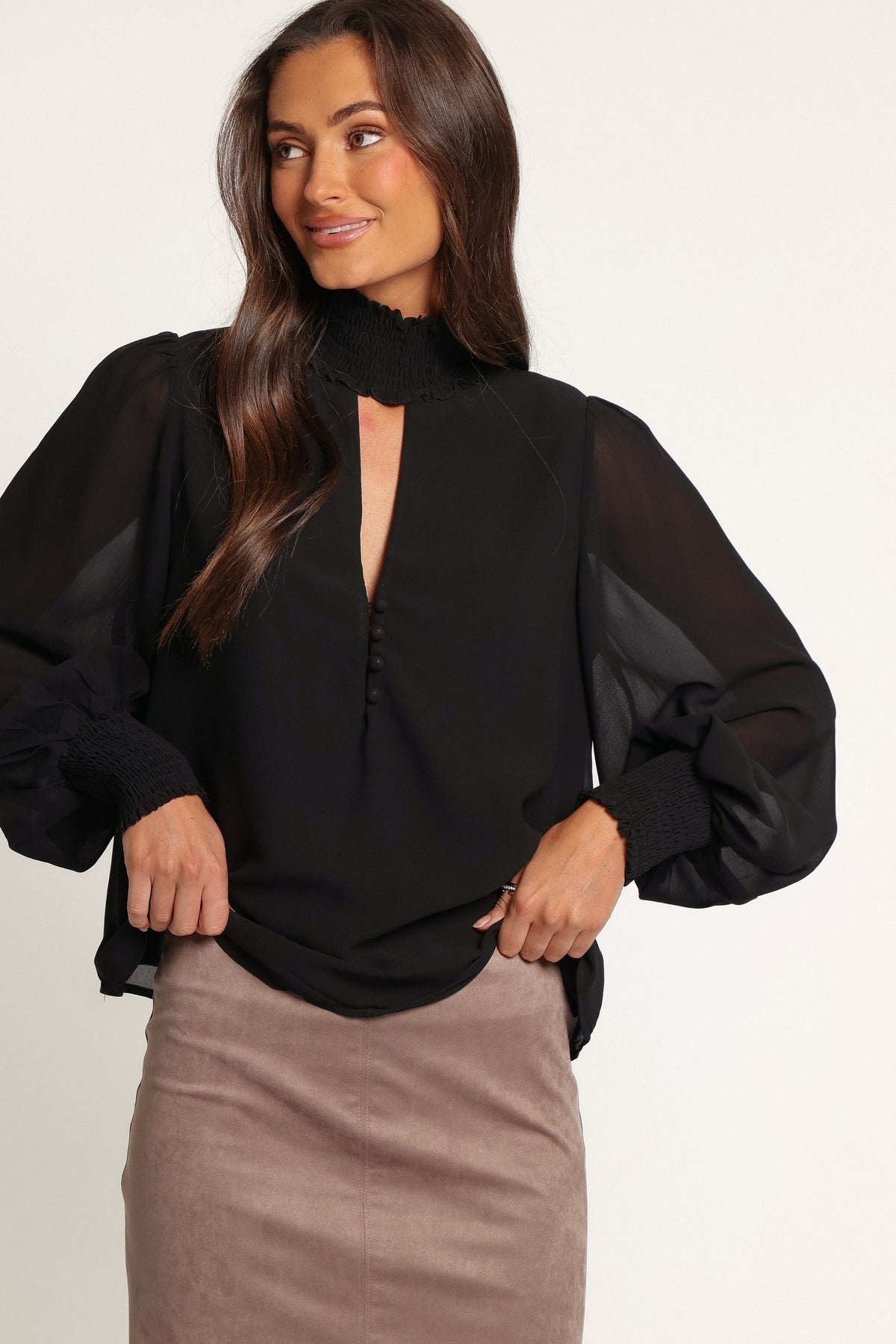 TOPS Linna Smocked Keyhole Top - Black