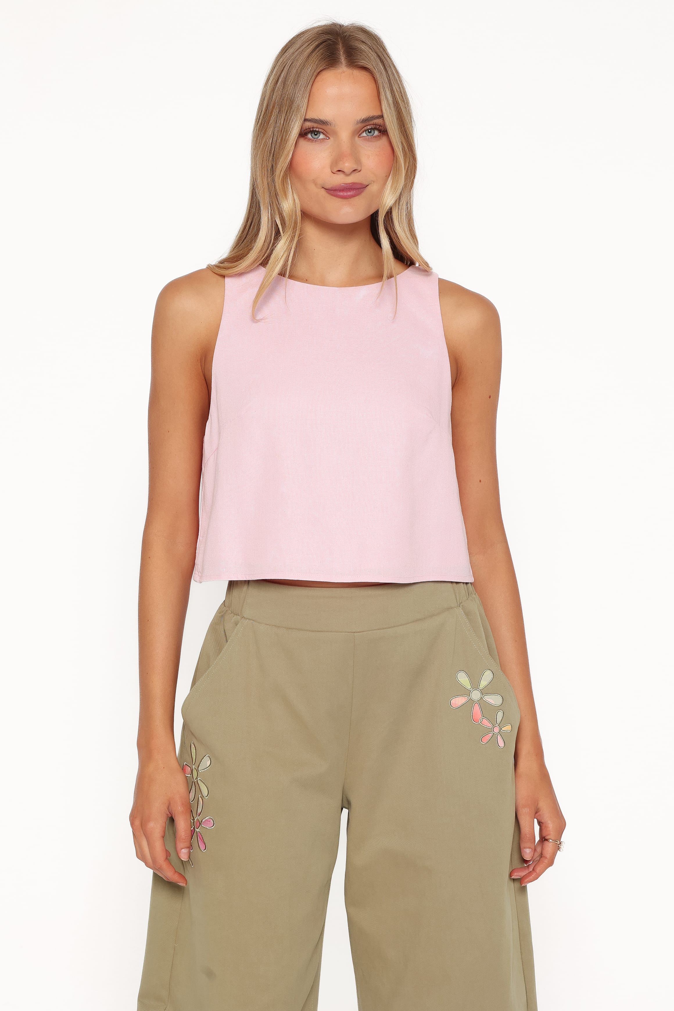 TOPS Madison Linen Cropped Tank - Pink