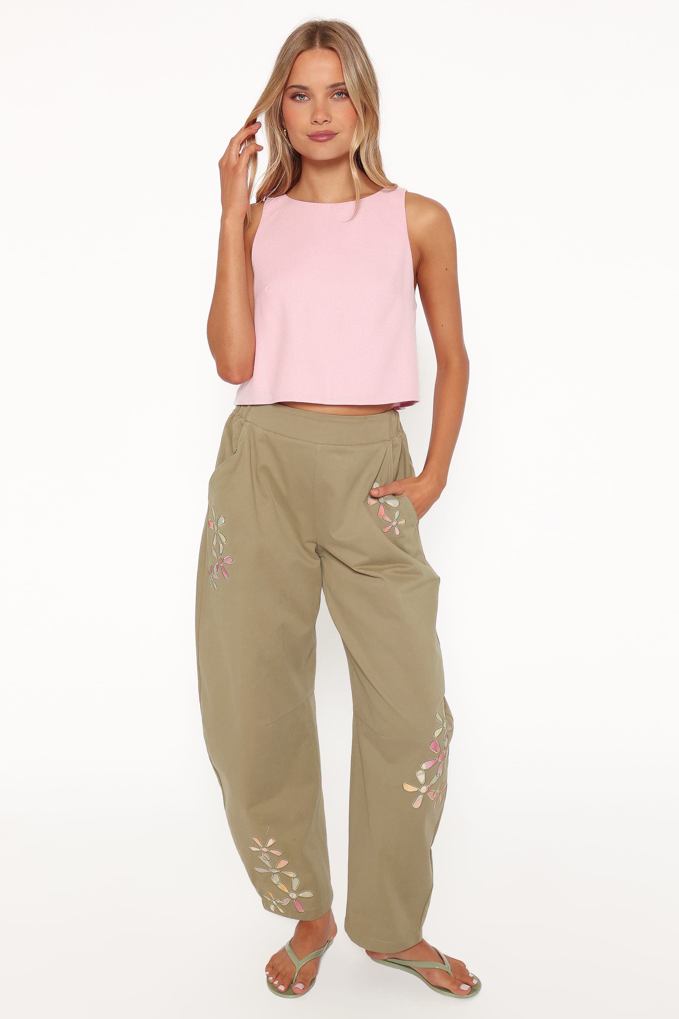 TOPS Madison Linen Cropped Tank - Pink